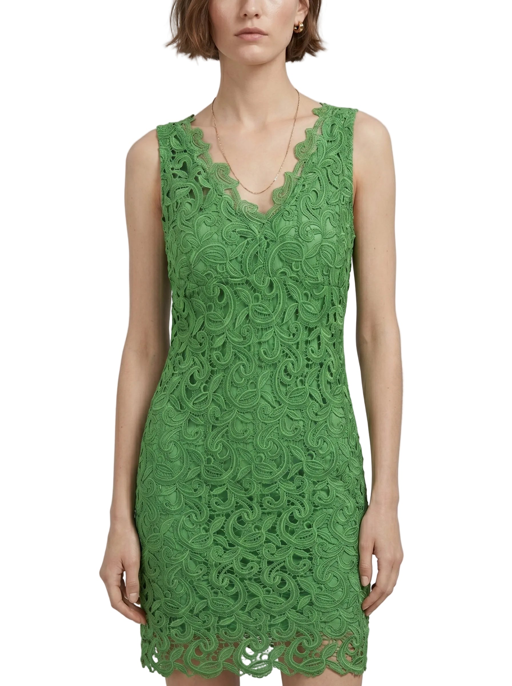 Vestido Mini en Encaje Floral Verde Esmeralda