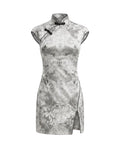 Vestido Mini Estilo Qipao con Estampado Oriental Gris Plata