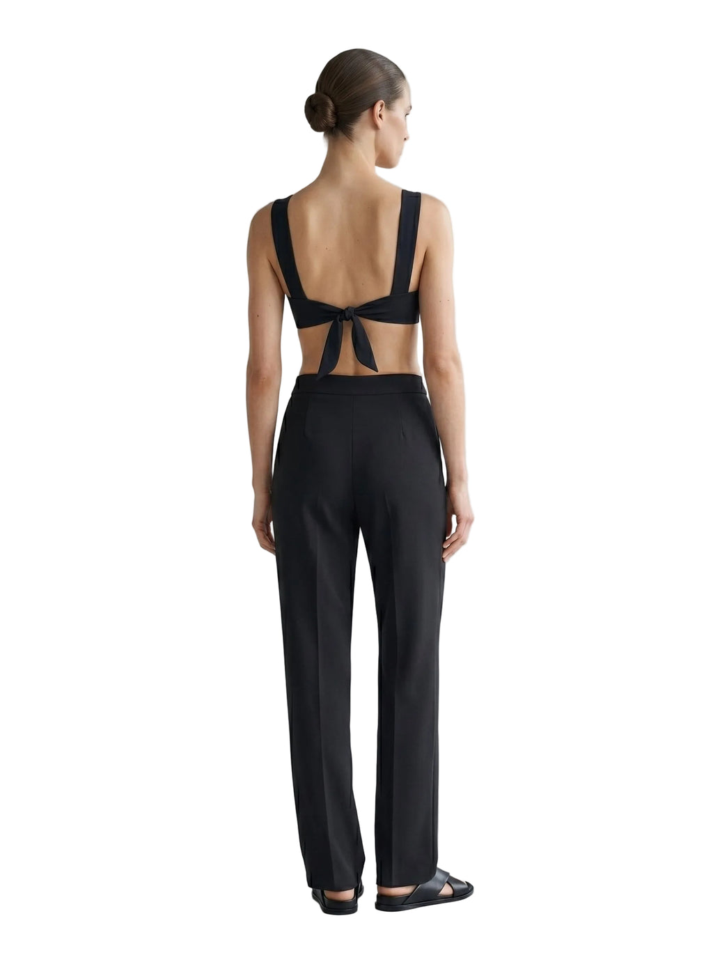 Top crop escote V profundo negro