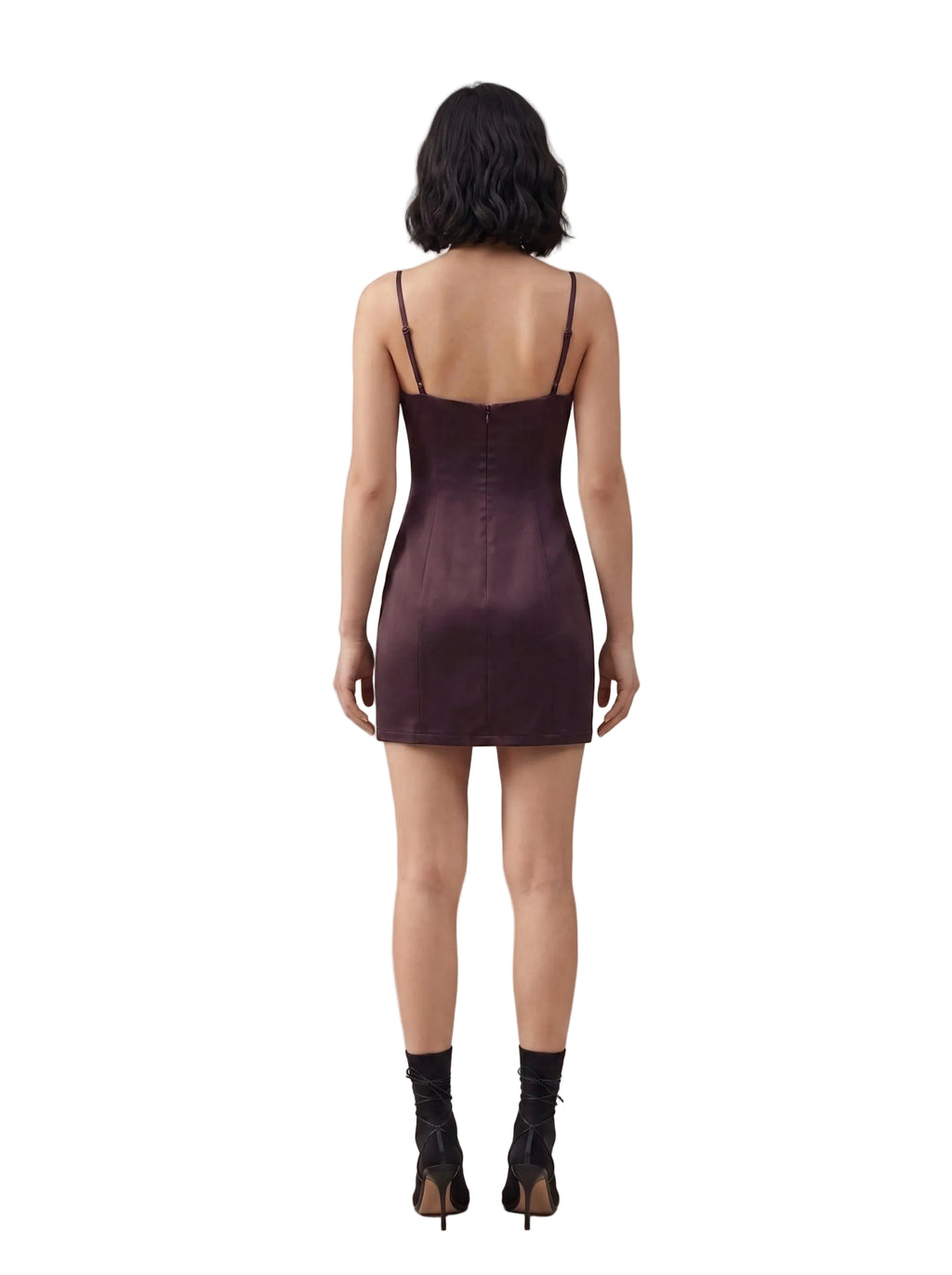 Vestido Mini Satinado con Tirantes Ciruela