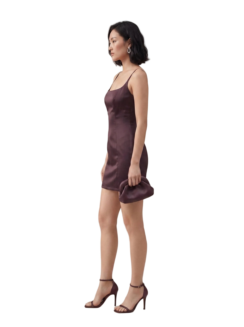 Vestido Mini Satinado con Tirantes Ciruela