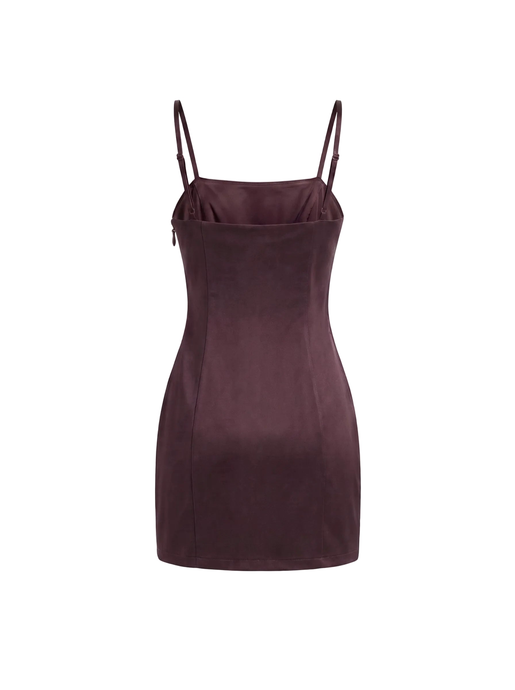 Vestido Mini Satinado con Tirantes Ciruela