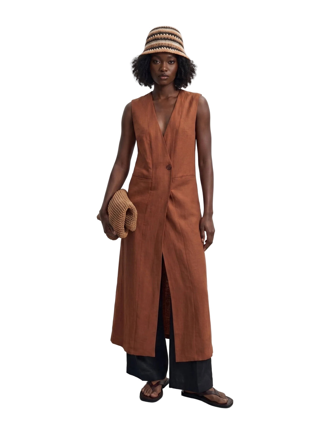 Vestido Midi Estilo Chaleco en Lino Terracota