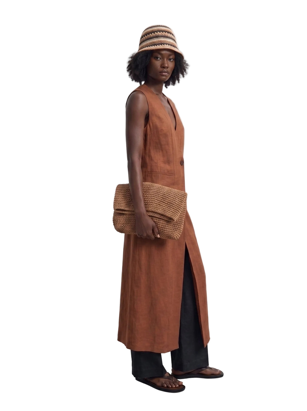 Vestido Midi Estilo Chaleco en Lino Terracota