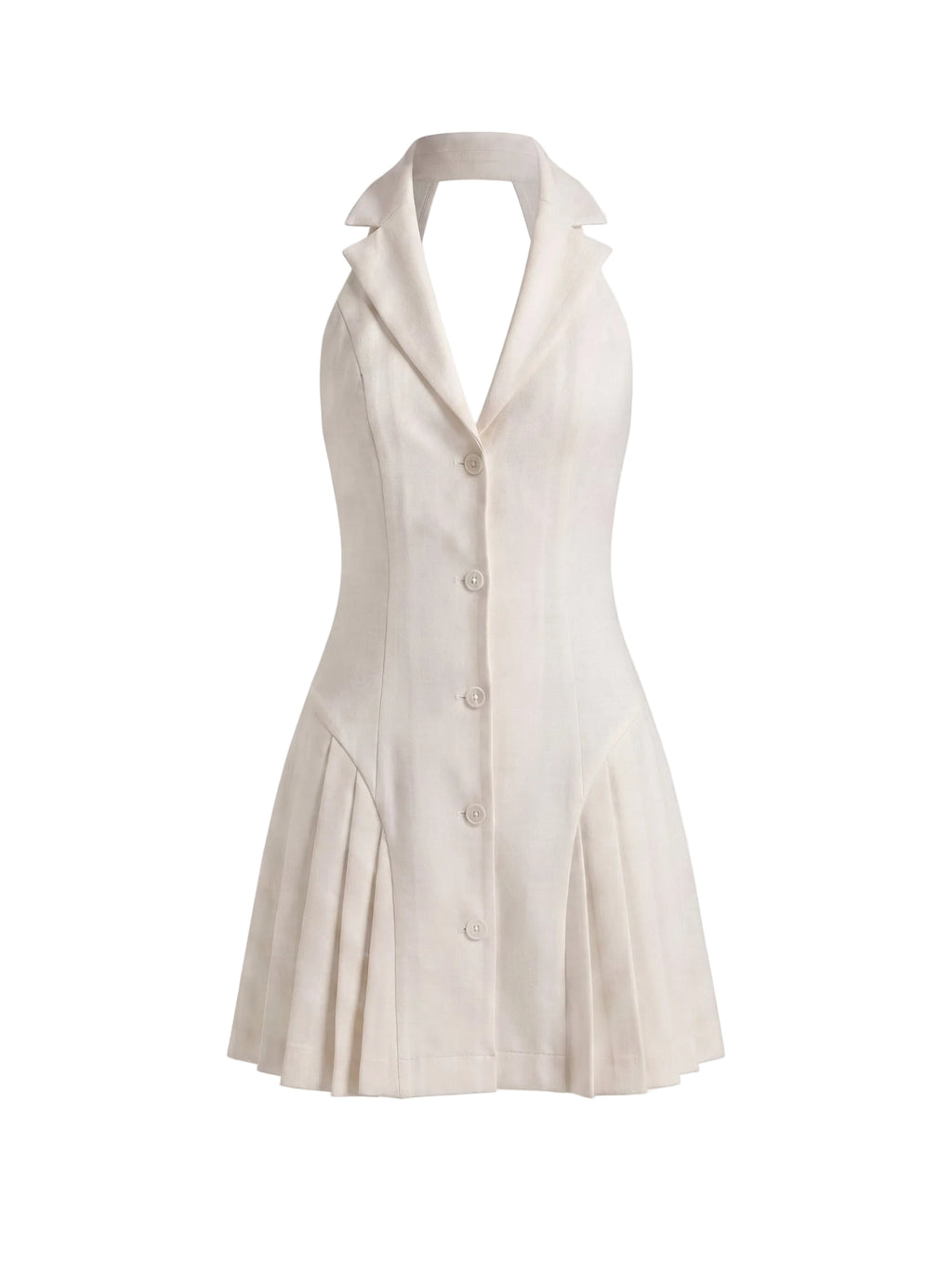 Vestido Mini Blazer con Espalda Abierta y Falda Plisada Beige Marfil