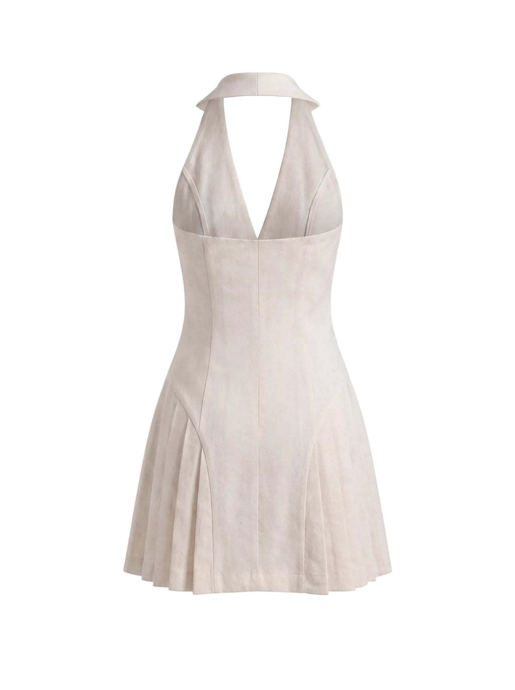 Vestido Mini Blazer con Espalda Abierta y Falda Plisada Beige Marfil