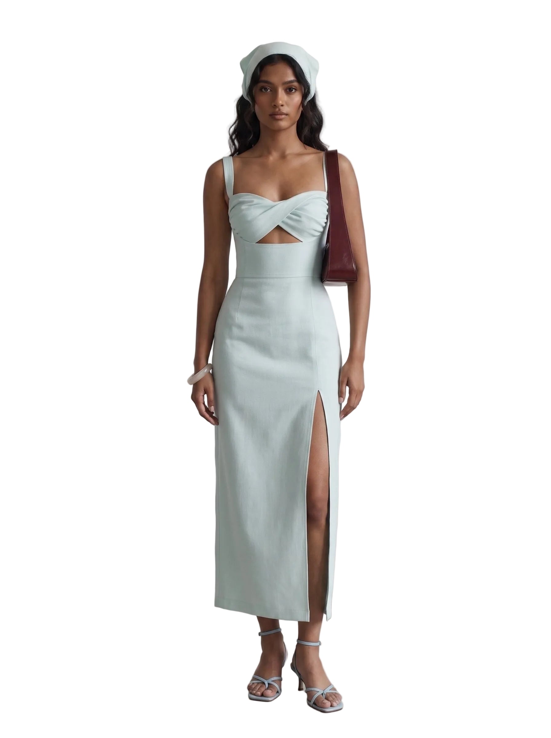 Vestido Midi con Corpiño Cruzado y Abertura Frontal Verde Menta