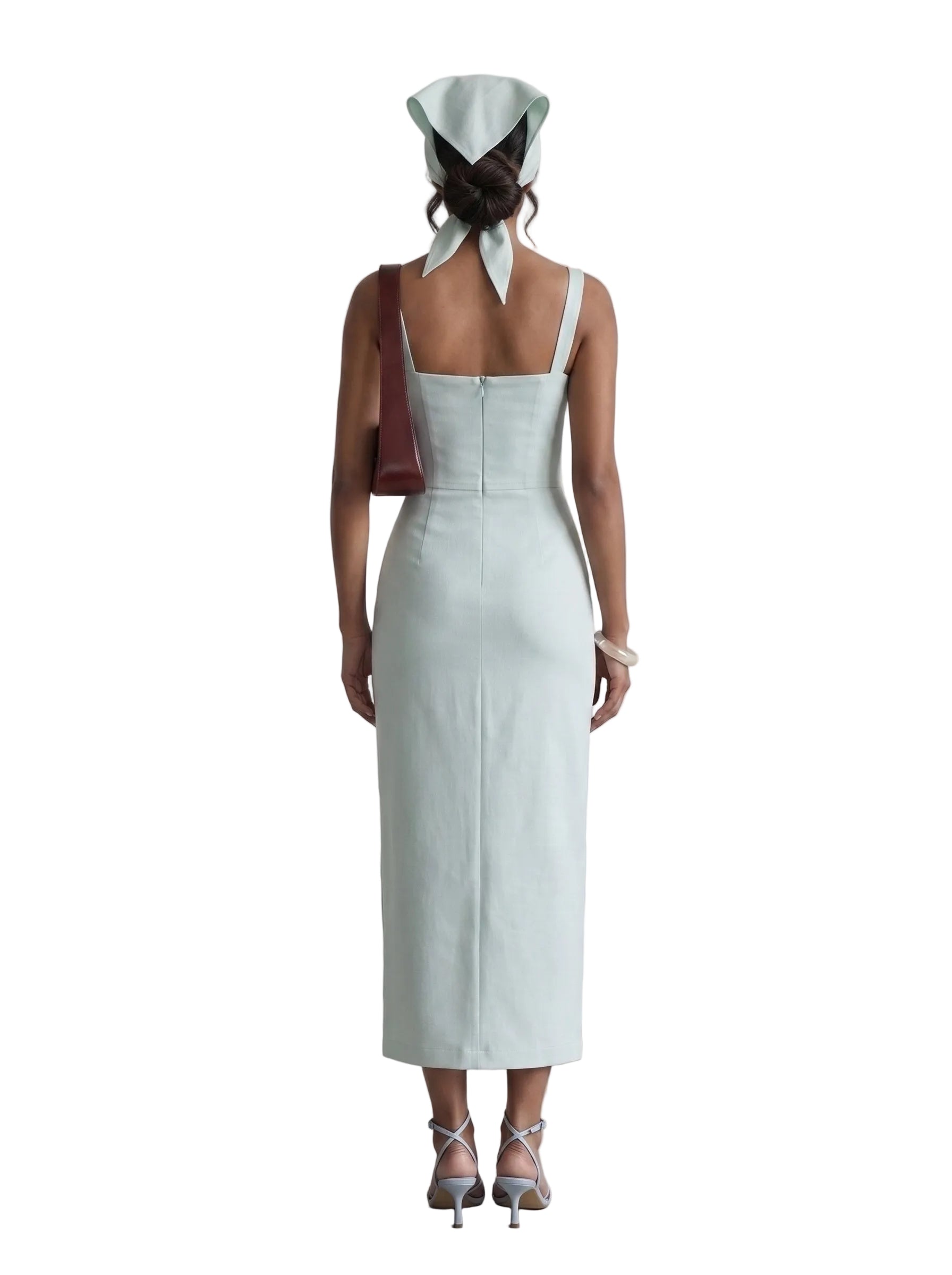 Vestido Midi con Corpiño Cruzado y Abertura Frontal Verde Menta