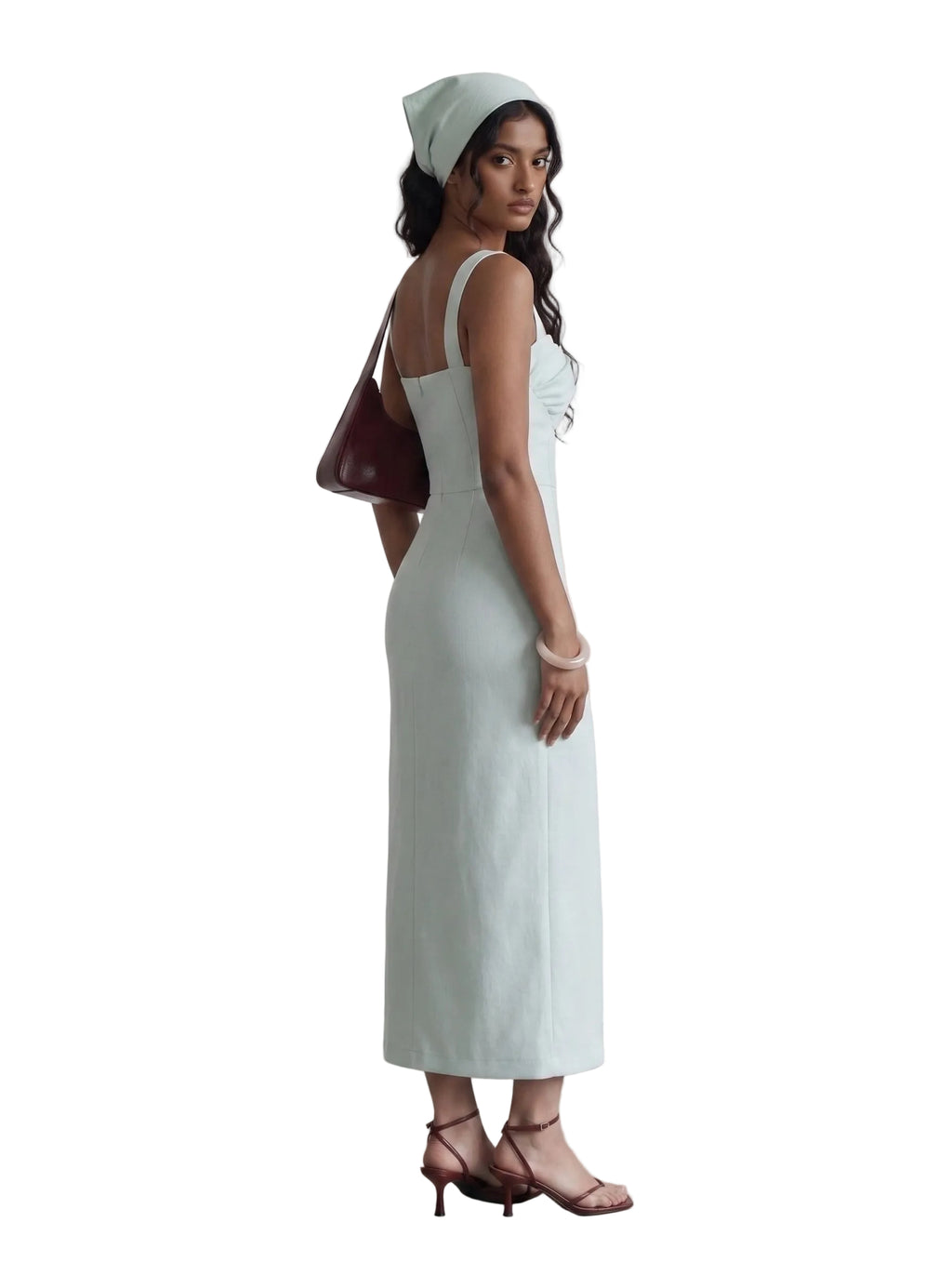 Vestido Midi con Corpiño Cruzado y Abertura Frontal Verde Menta