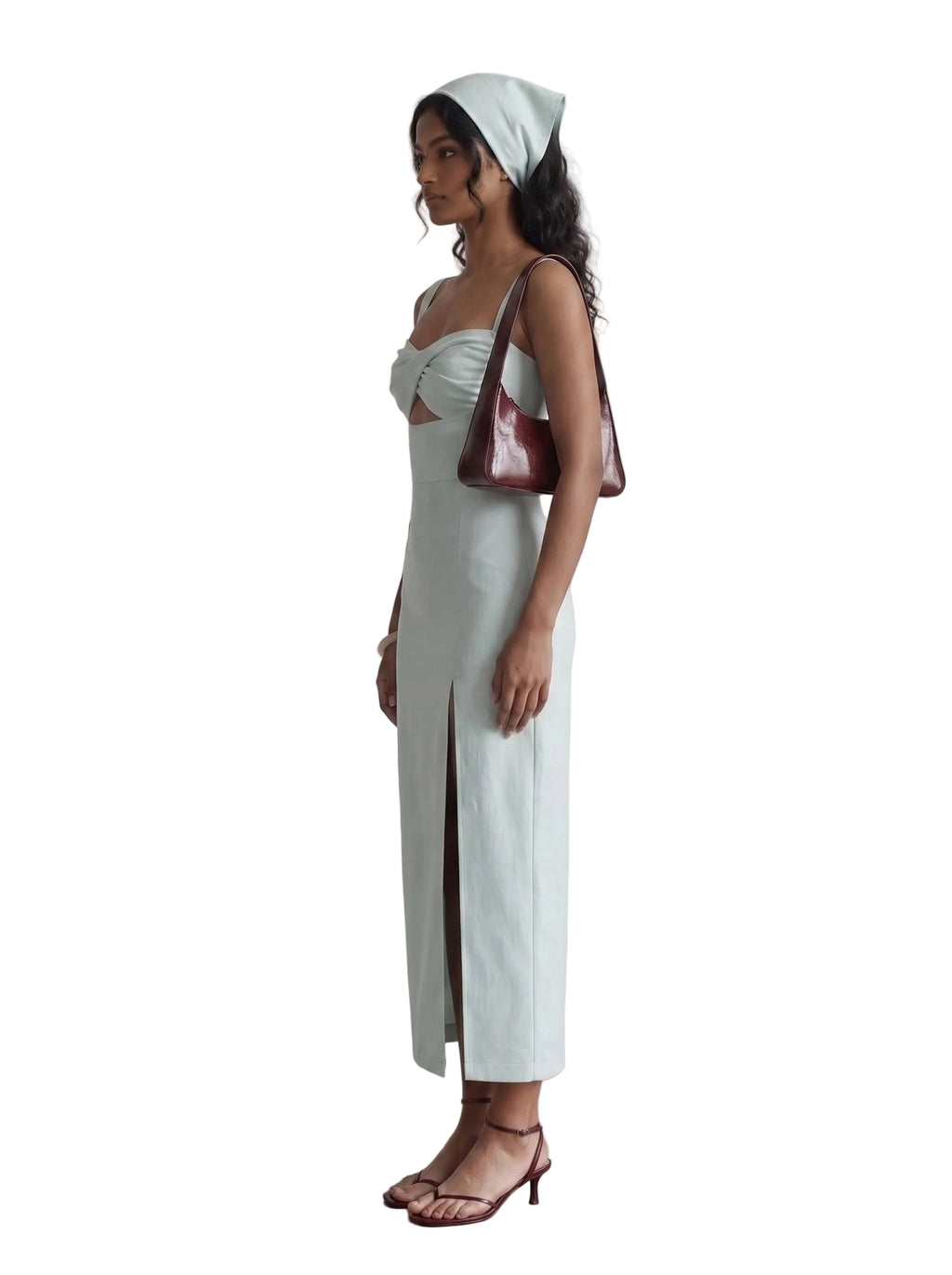 Vestido Midi con Corpiño Cruzado y Abertura Frontal Verde Menta