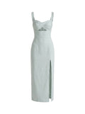 Vestido Midi con Corpiño Cruzado y Abertura Frontal Verde Menta