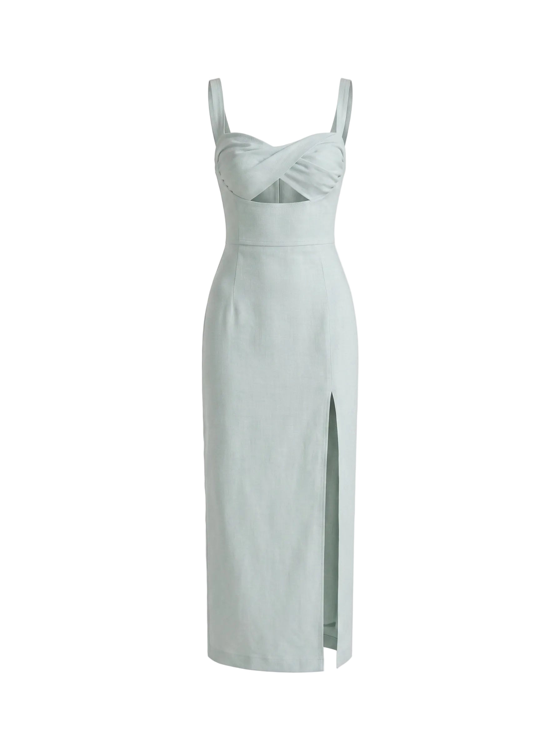 Vestido Midi con Corpiño Cruzado y Abertura Frontal Verde Menta