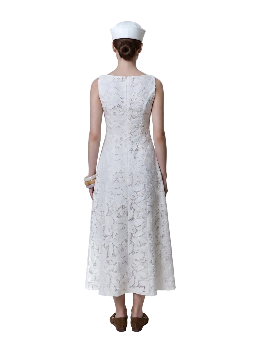 Vestido Midi en Encaje Floral Blanco Marfil