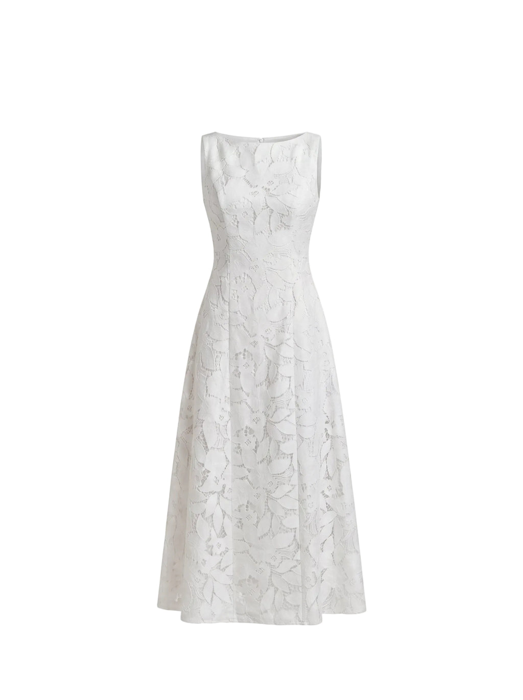 Vestido Midi en Encaje Floral Blanco Marfil