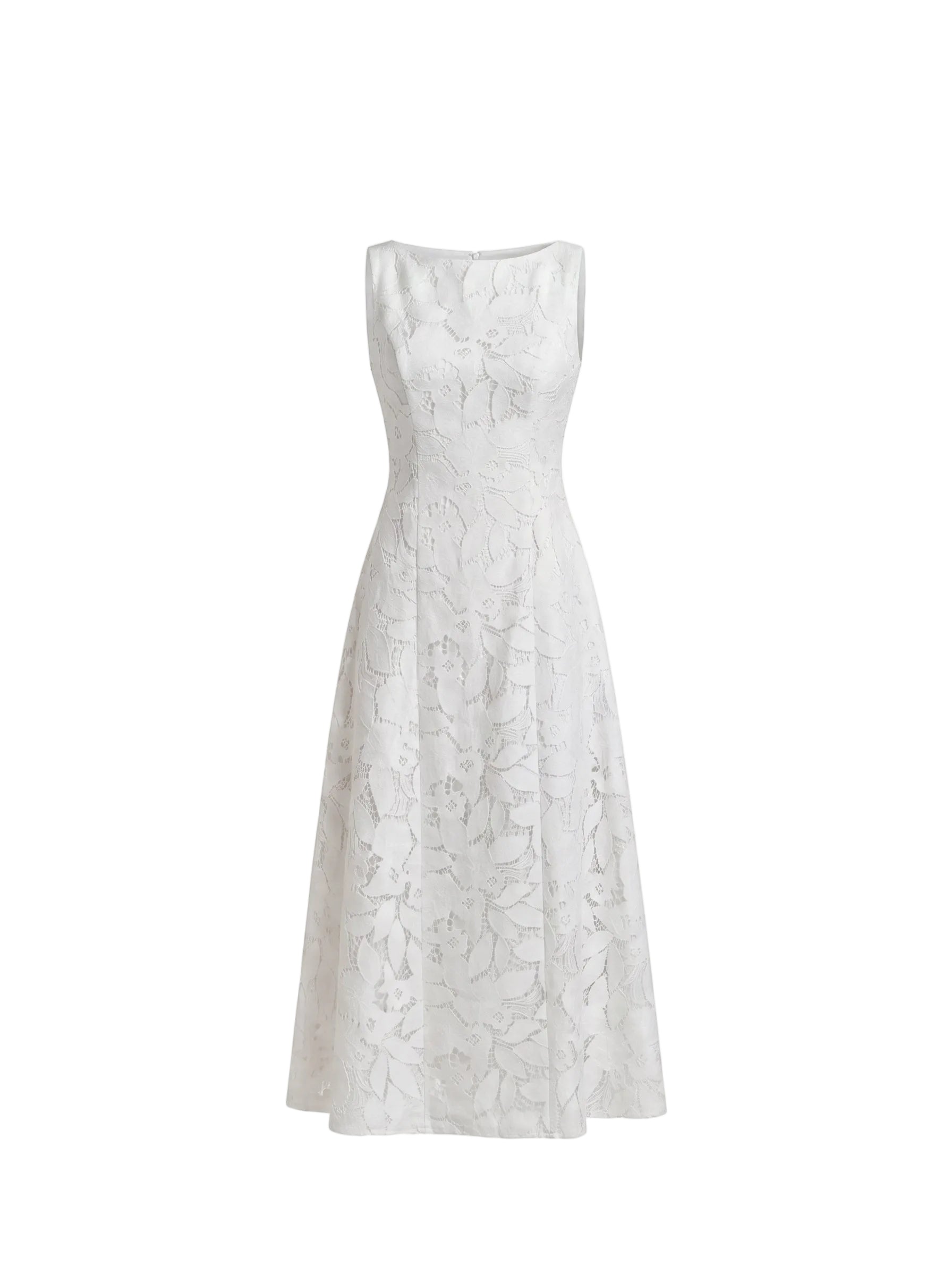 Vestido Midi en Encaje Floral Blanco Marfil