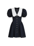Vestido Mini con Cuello Marinero y Mangas Globo Azul Marino