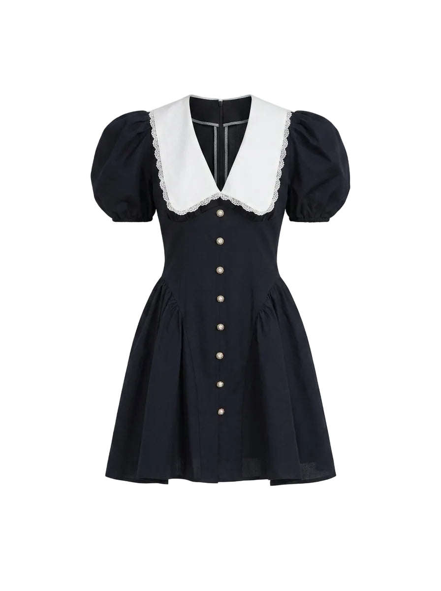 Vestido Mini con Cuello Marinero y Mangas Globo Azul Marino