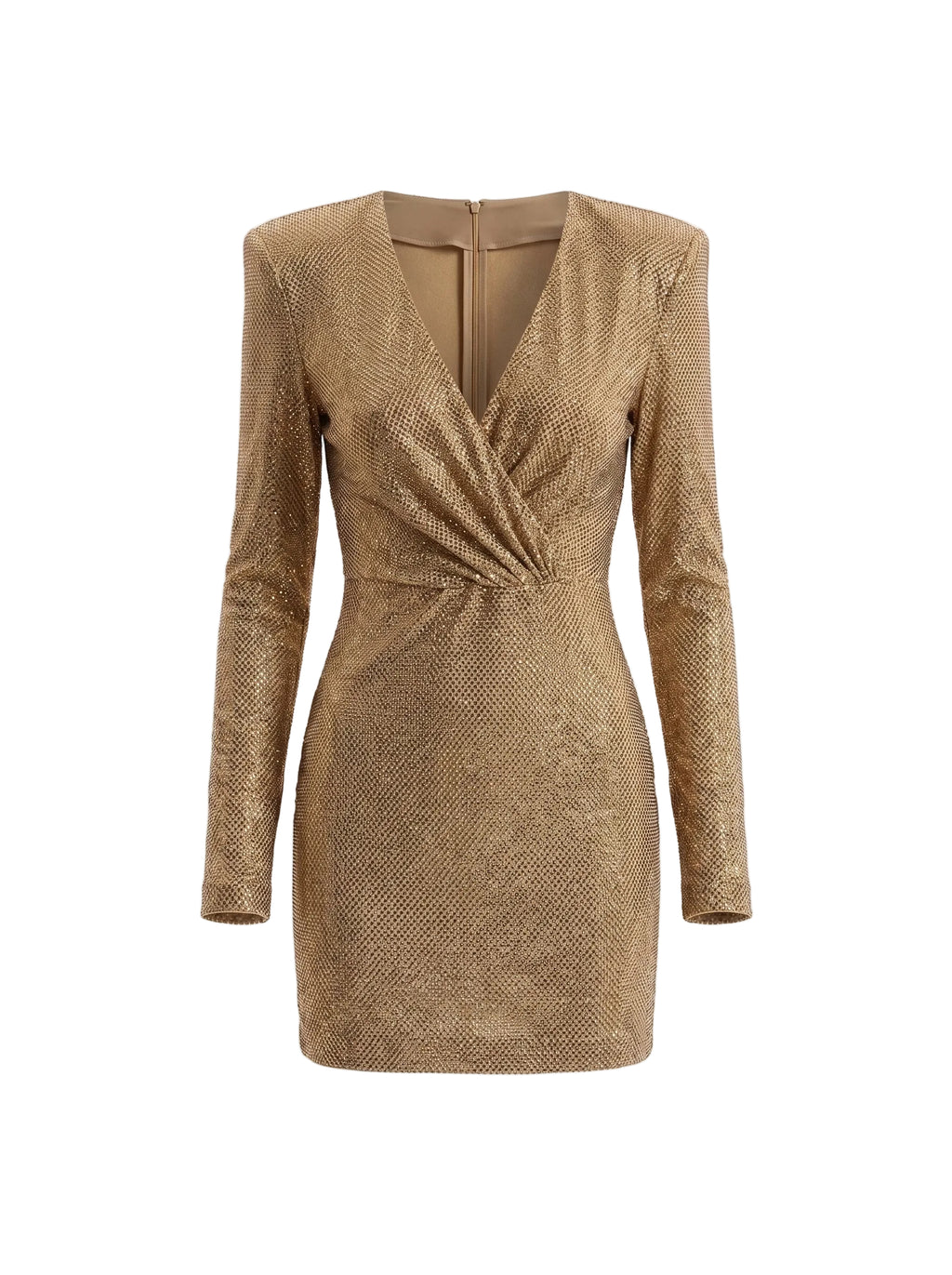 Vestido Mini con Lentejuelas y Escote en V Cruzado Dorado