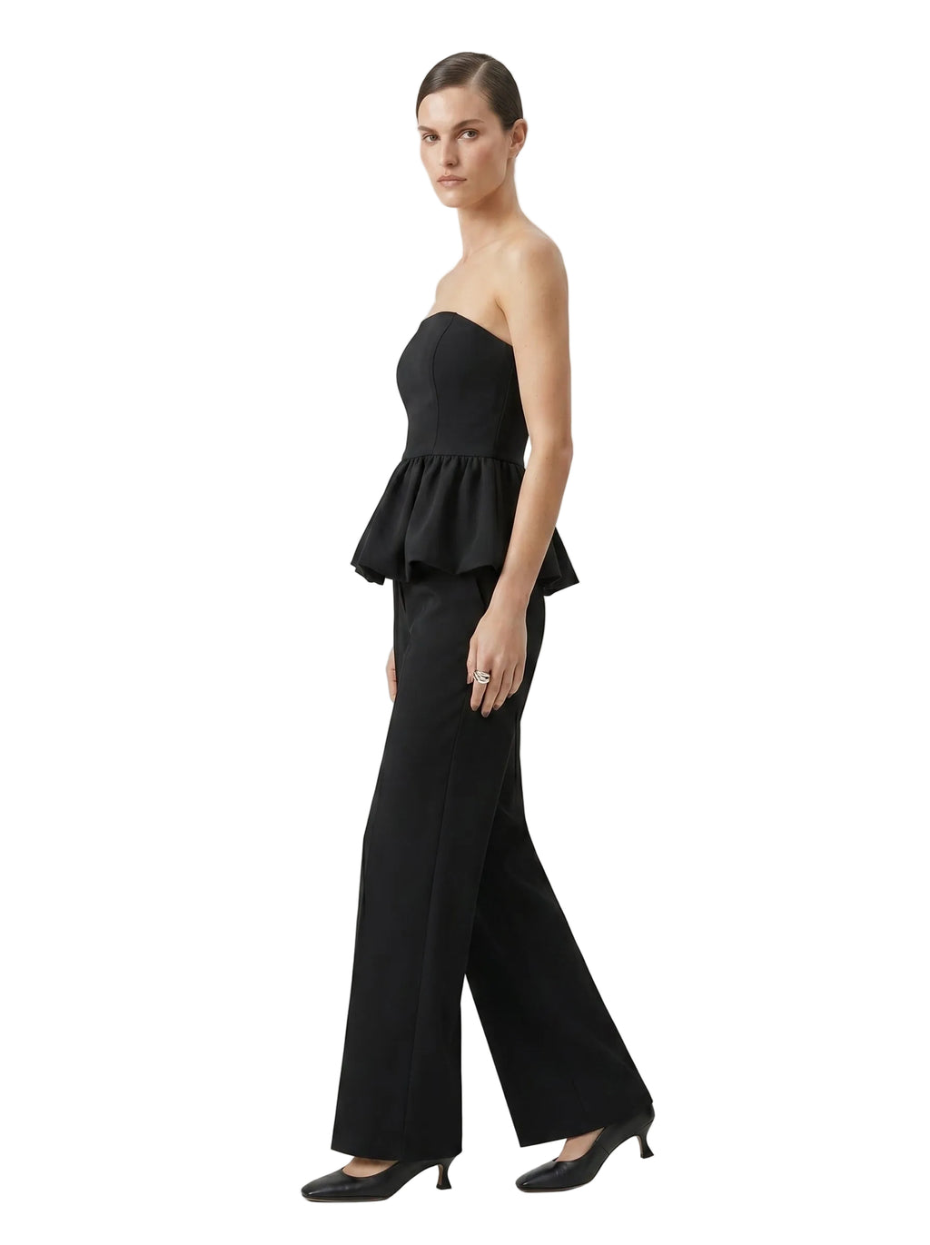 Top strapless peplum negro