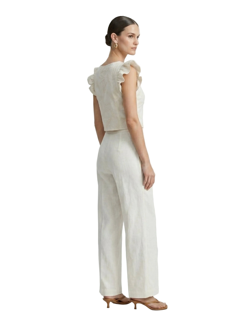 Top crop bordado en tono natural marfil