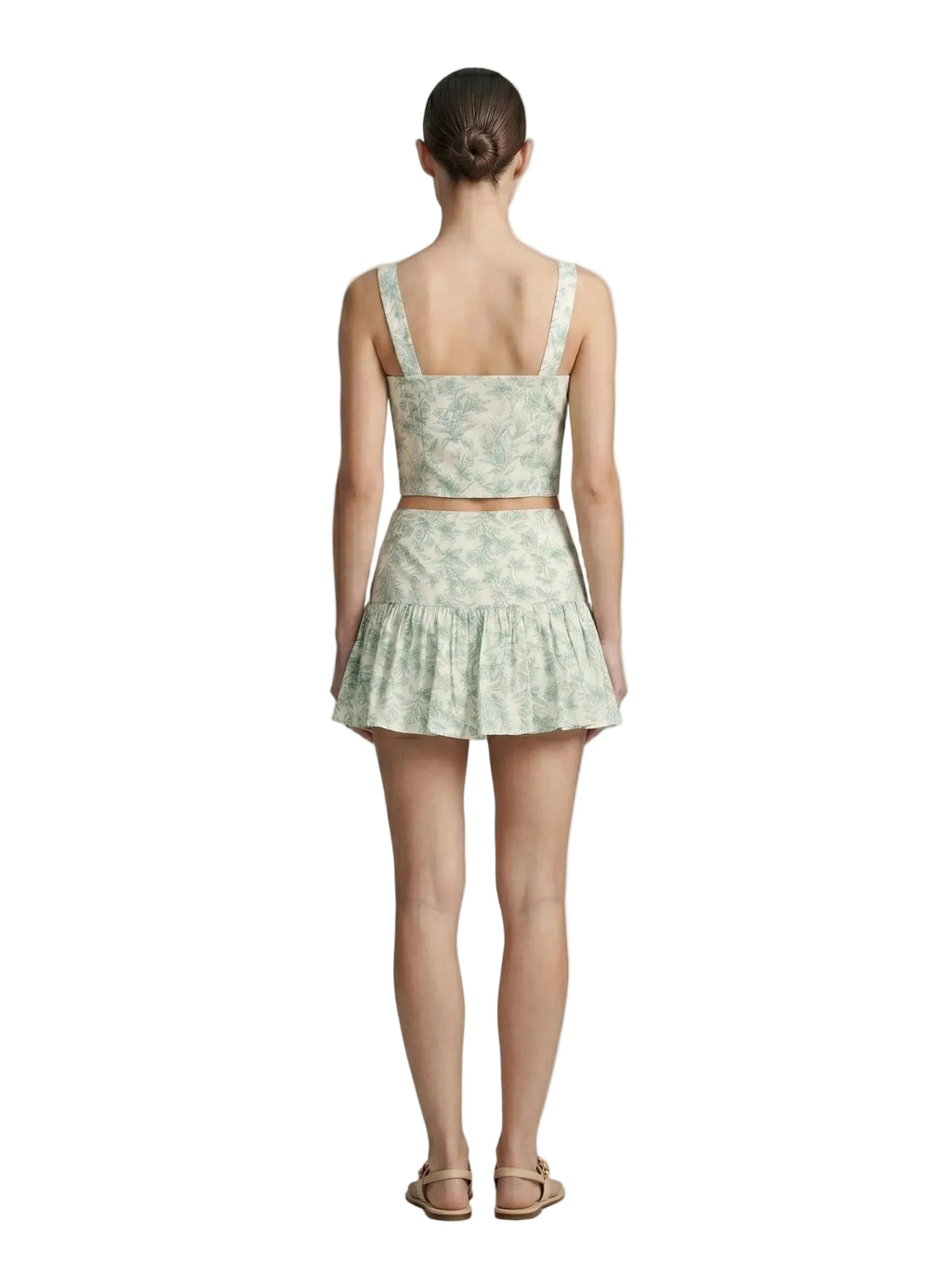 Top crop corset estampado botánico blanco y verde