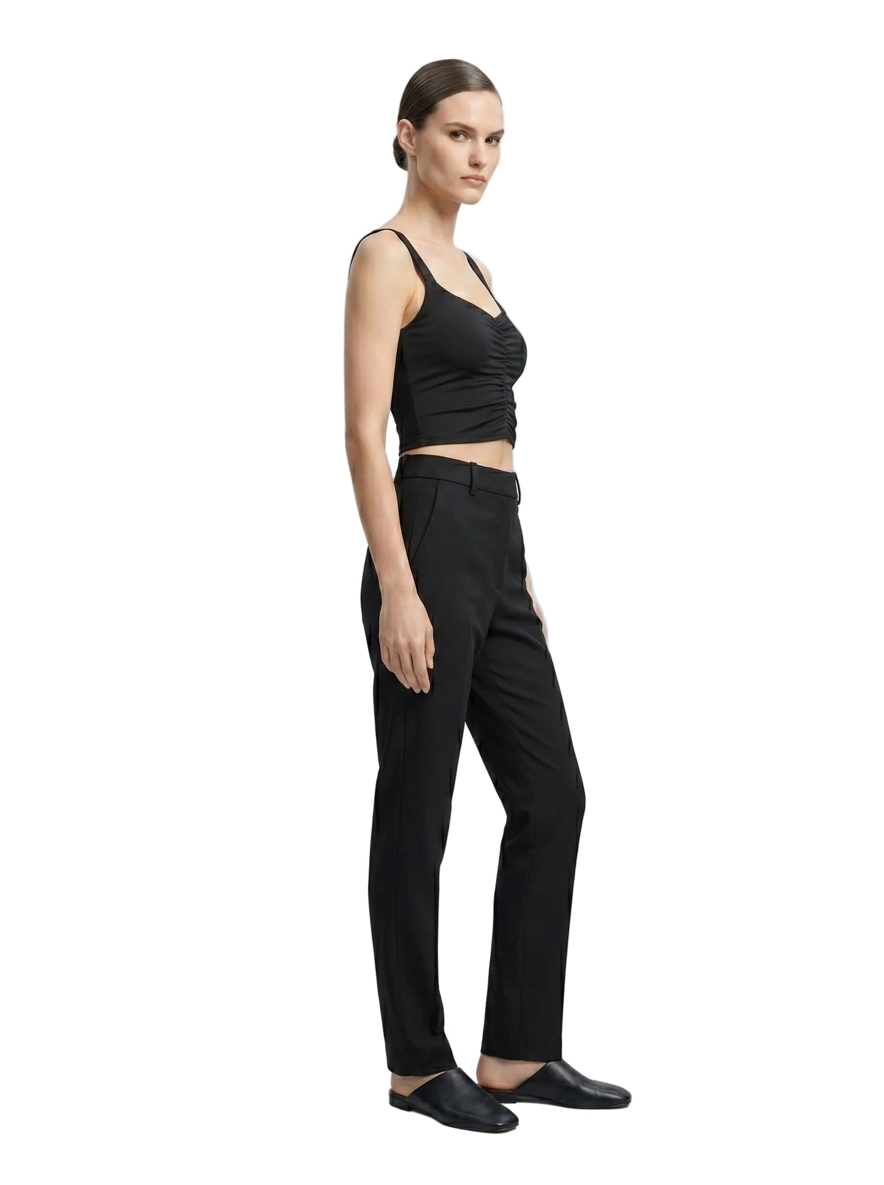 Top crop fruncido con tirantes negro