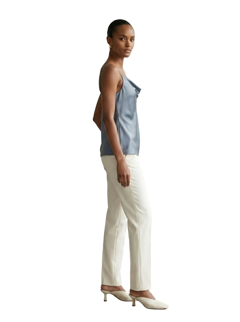 Top Satinado con Escote Cowl Azul Acero