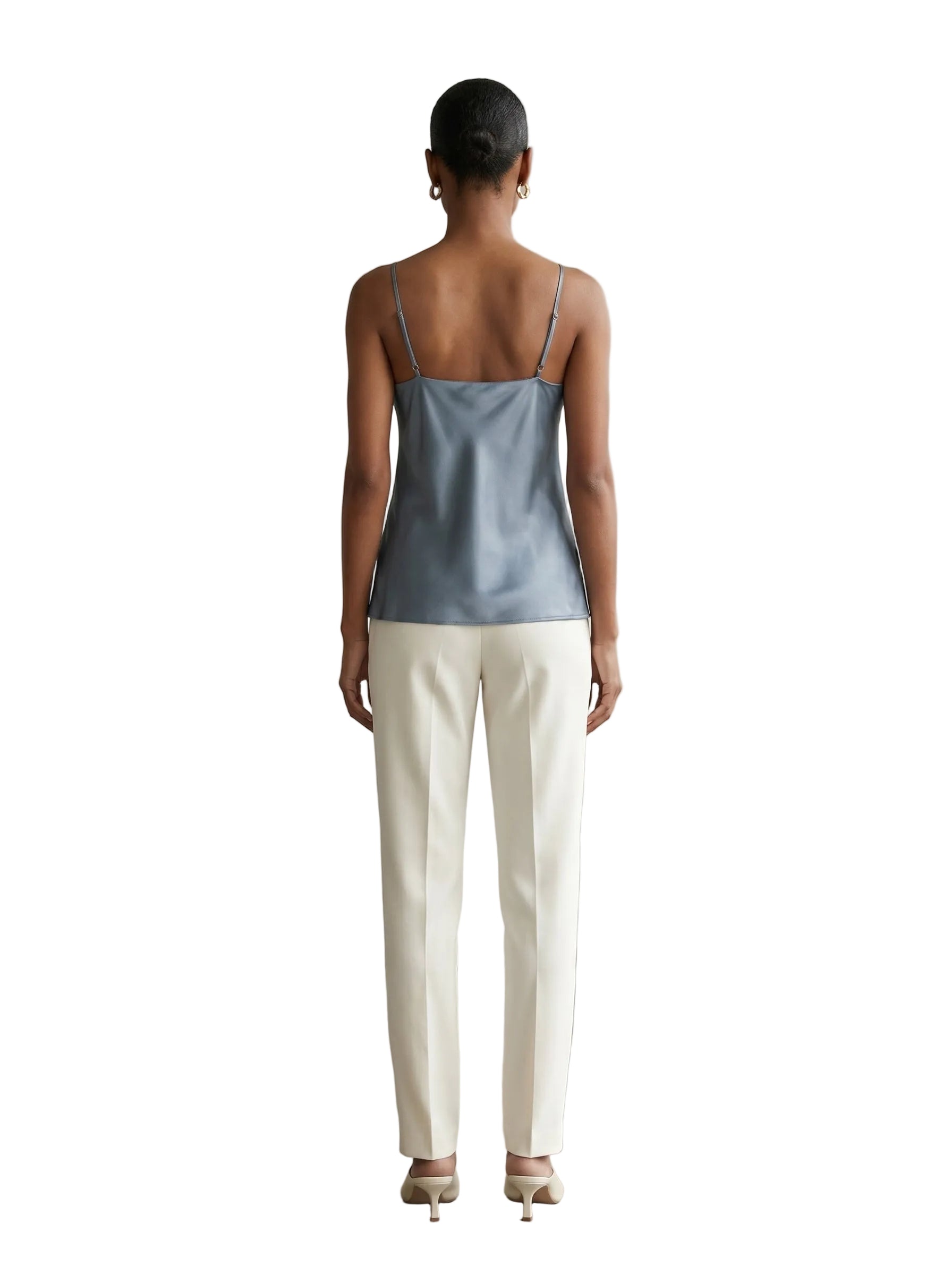 Top Satinado con Escote Cowl Azul Acero