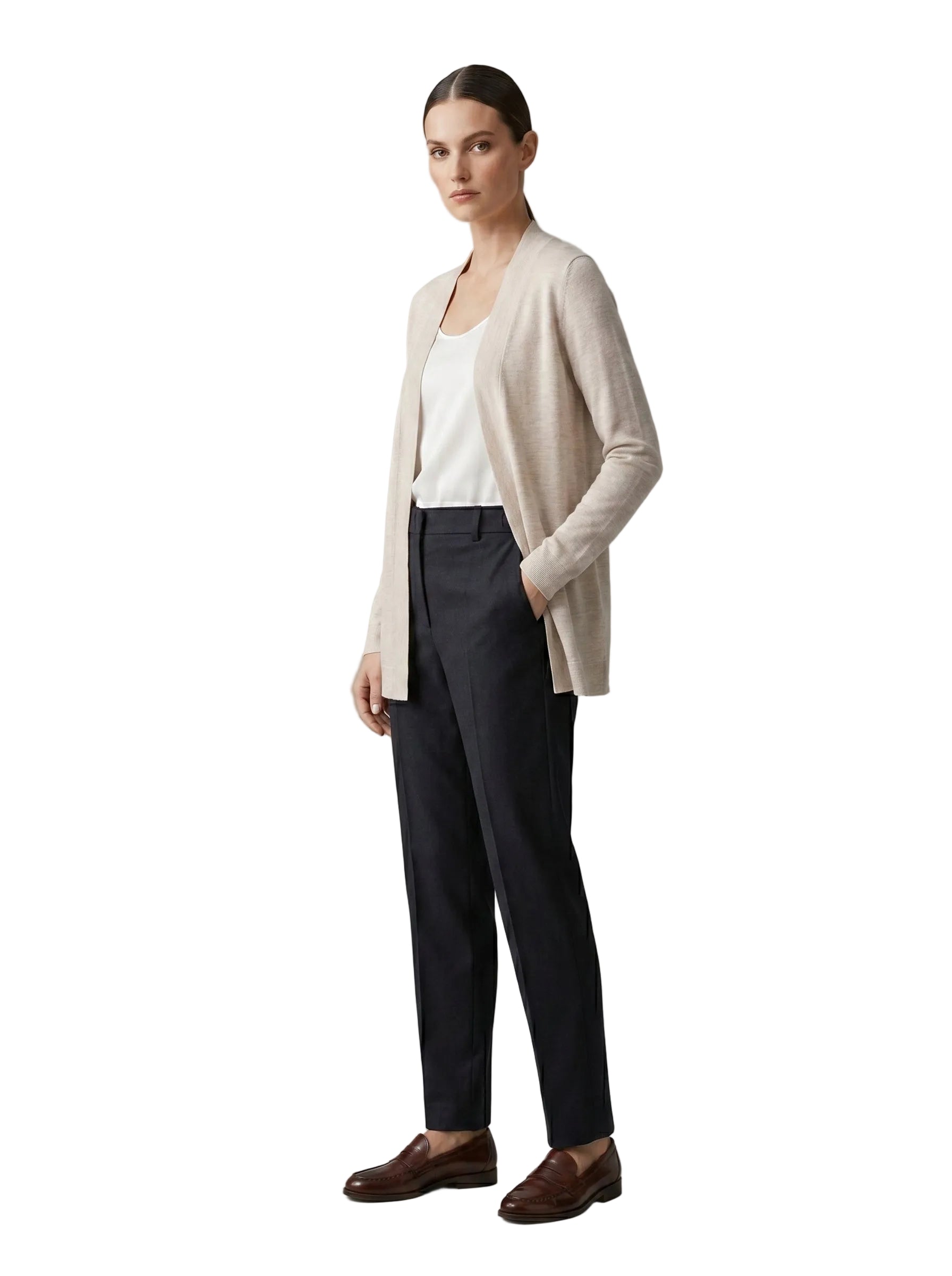 Cardigan Abierto en Tejido Suave Beige Arena