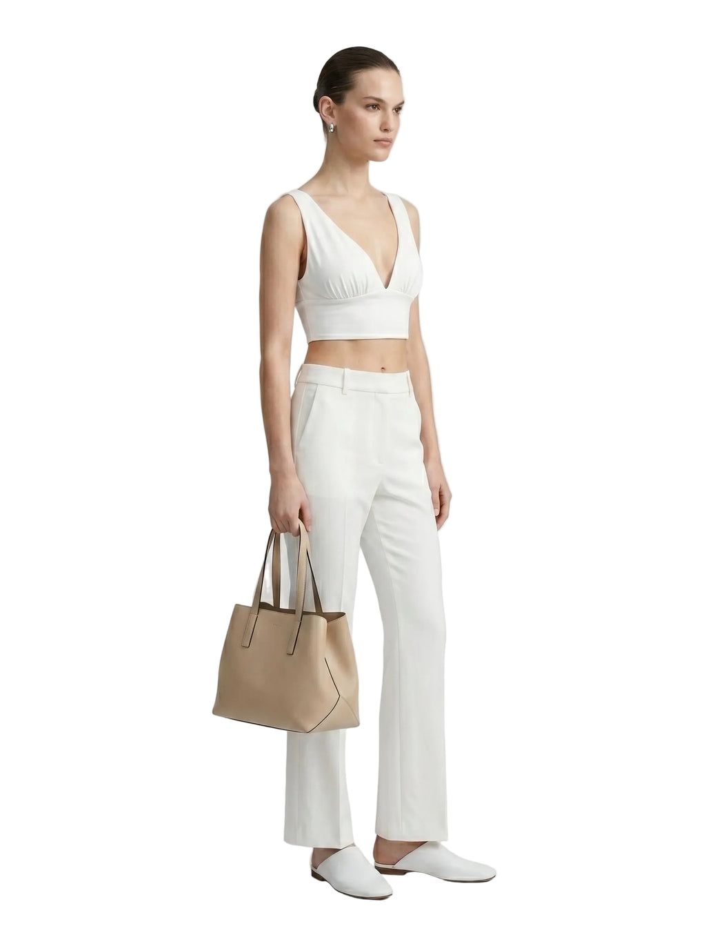 Top crop escote V profundo blanco