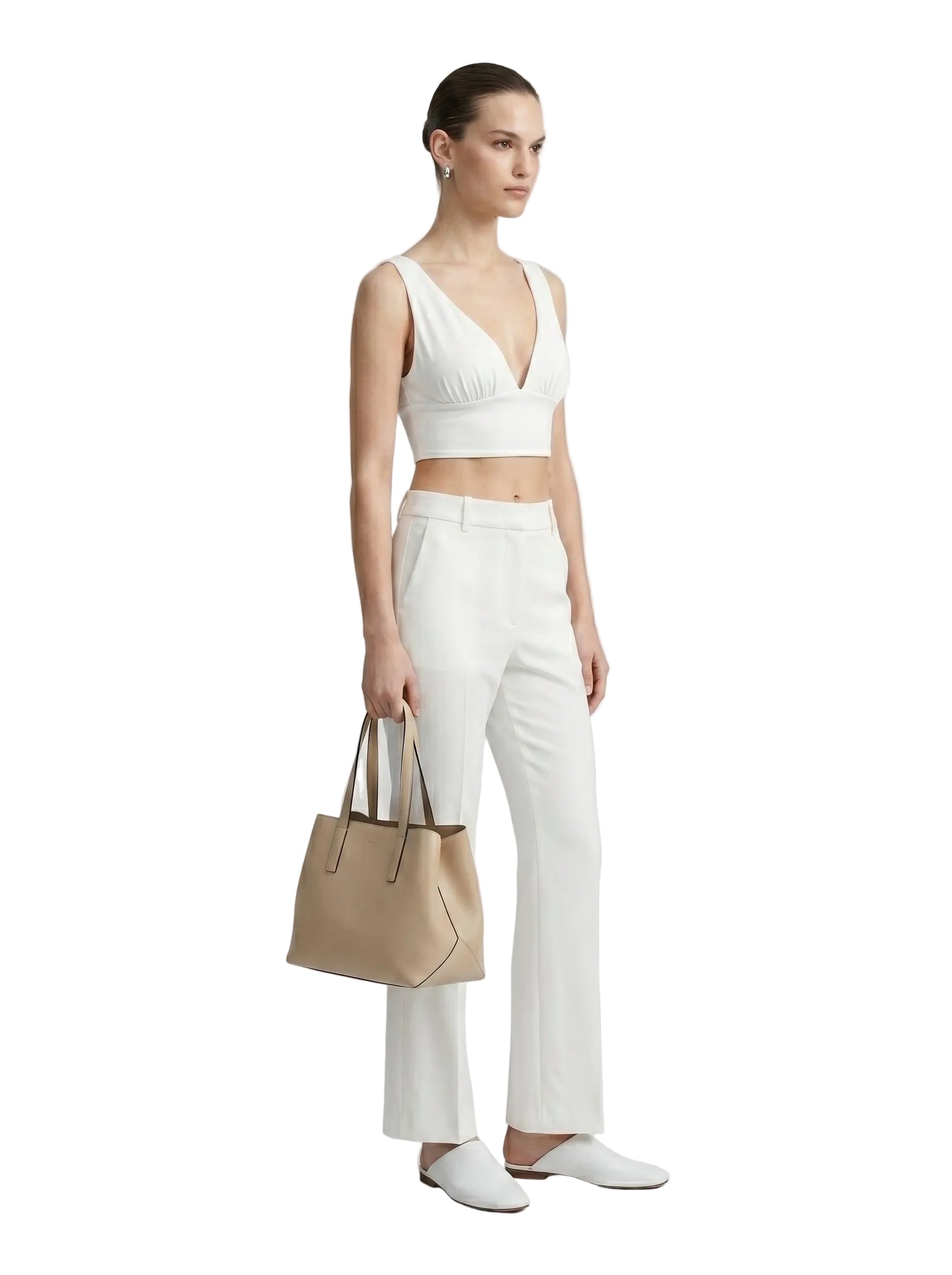 Top crop escote V profundo blanco