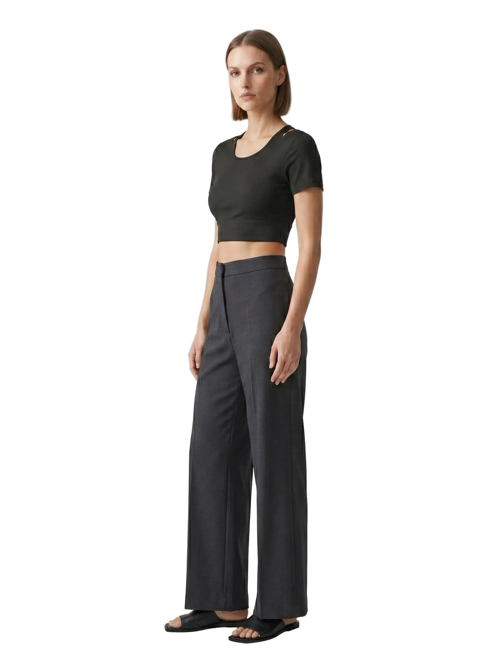 Top crop espalda cruzada con mangas negro