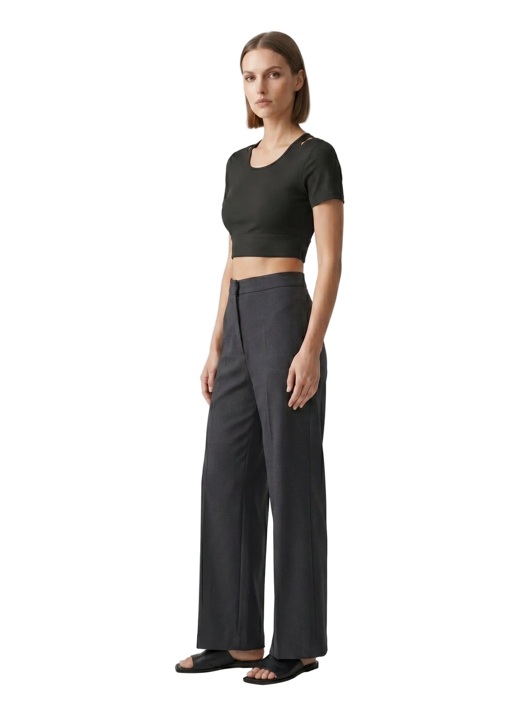 Top crop espalda cruzada con mangas negro