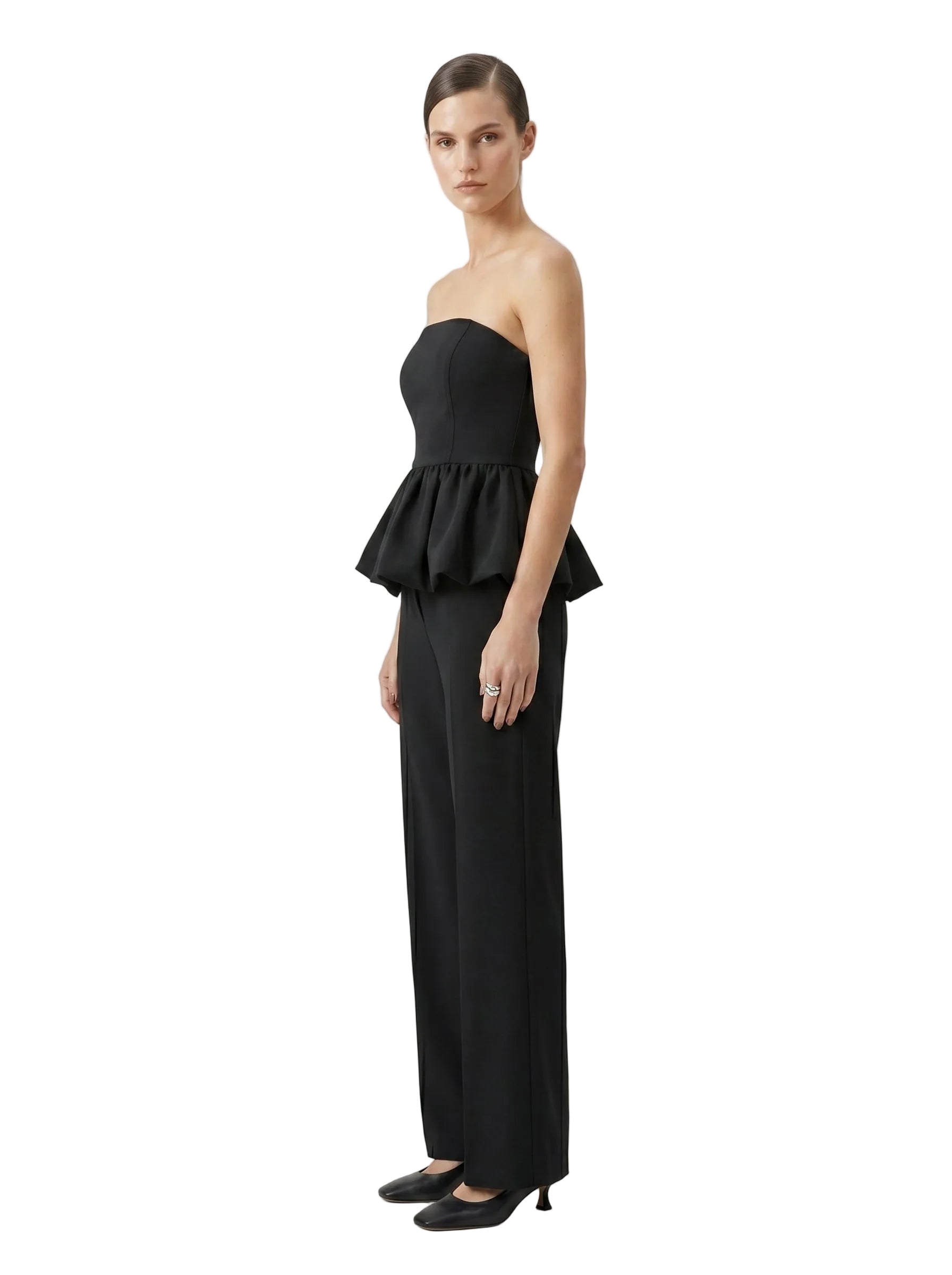Top strapless peplum negro