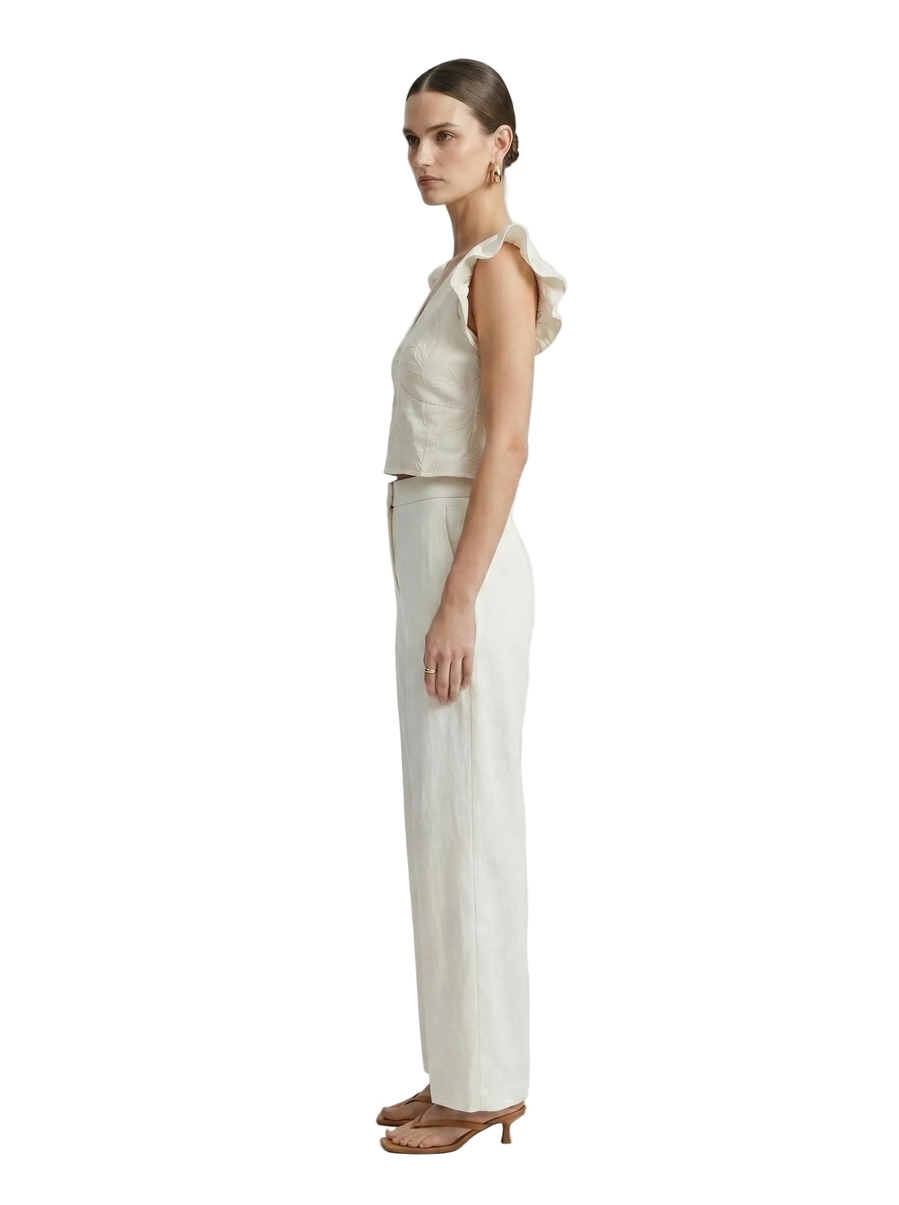 Top crop bordado en tono natural marfil