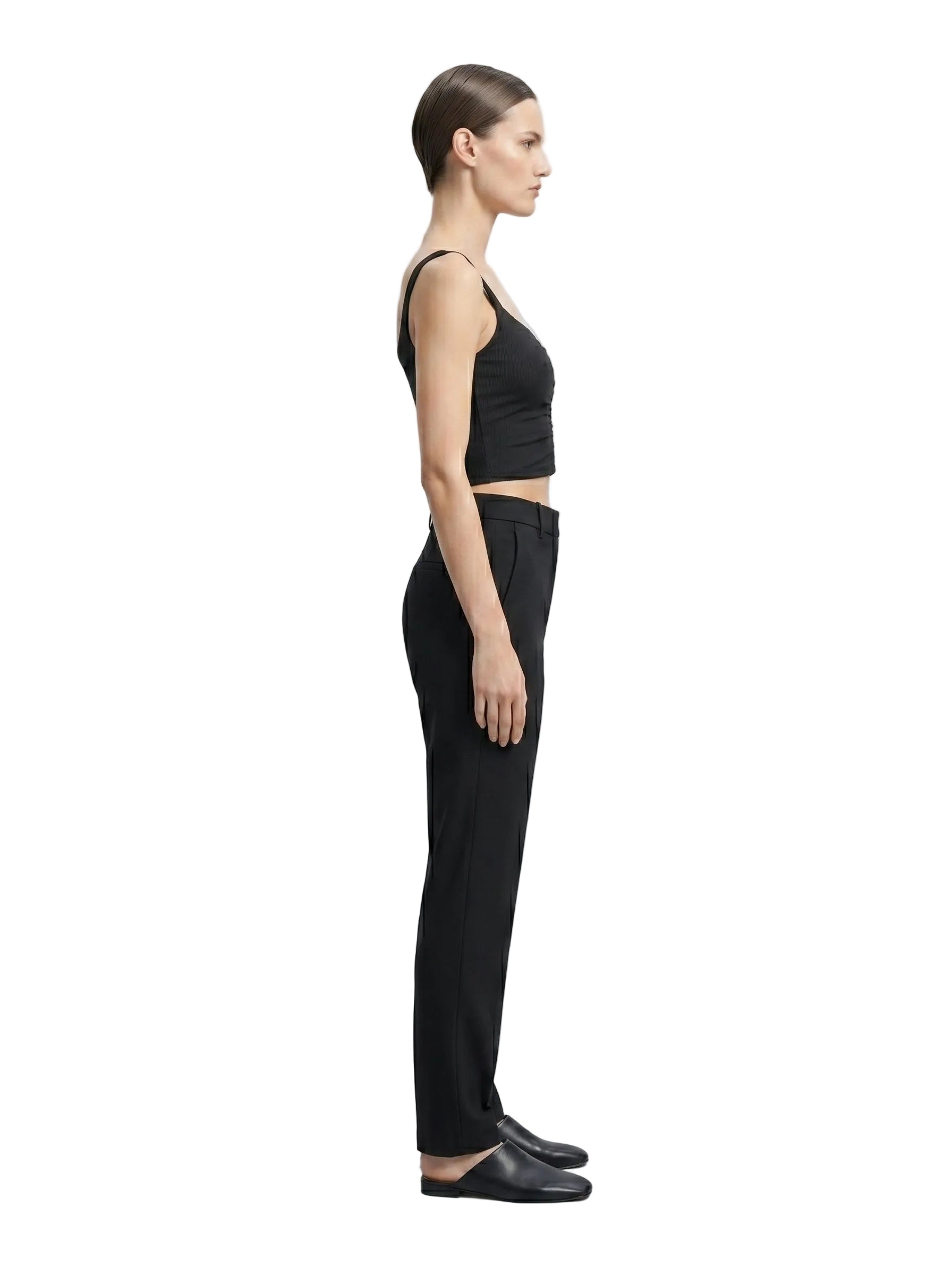 Top crop fruncido con tirantes negro