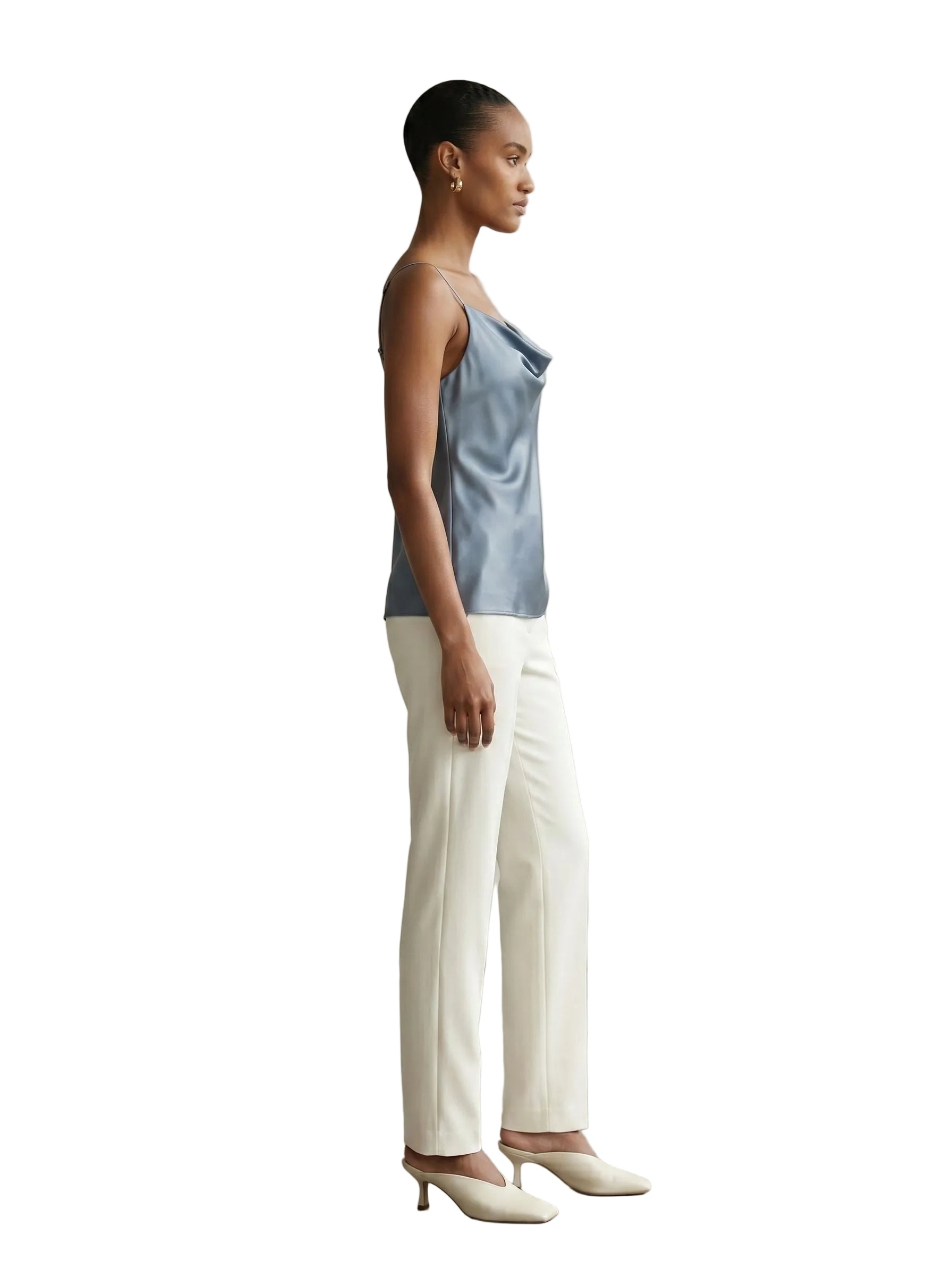 Top Satinado con Escote Cowl Azul Acero