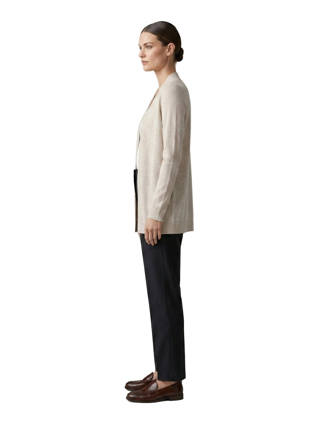 Cardigan Abierto en Tejido Suave Beige Arena