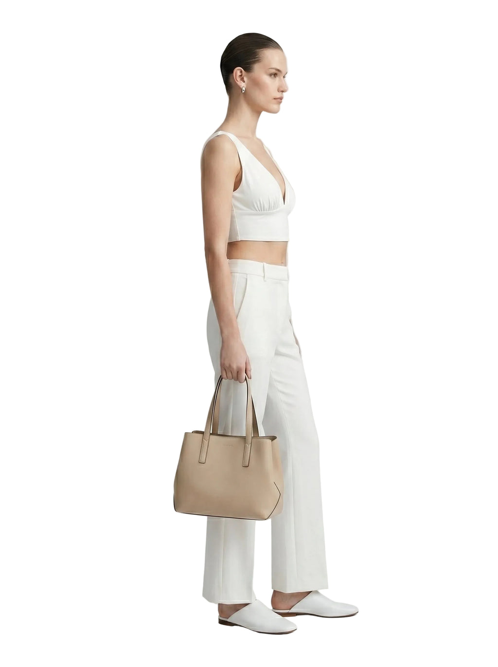 Top crop escote V profundo blanco