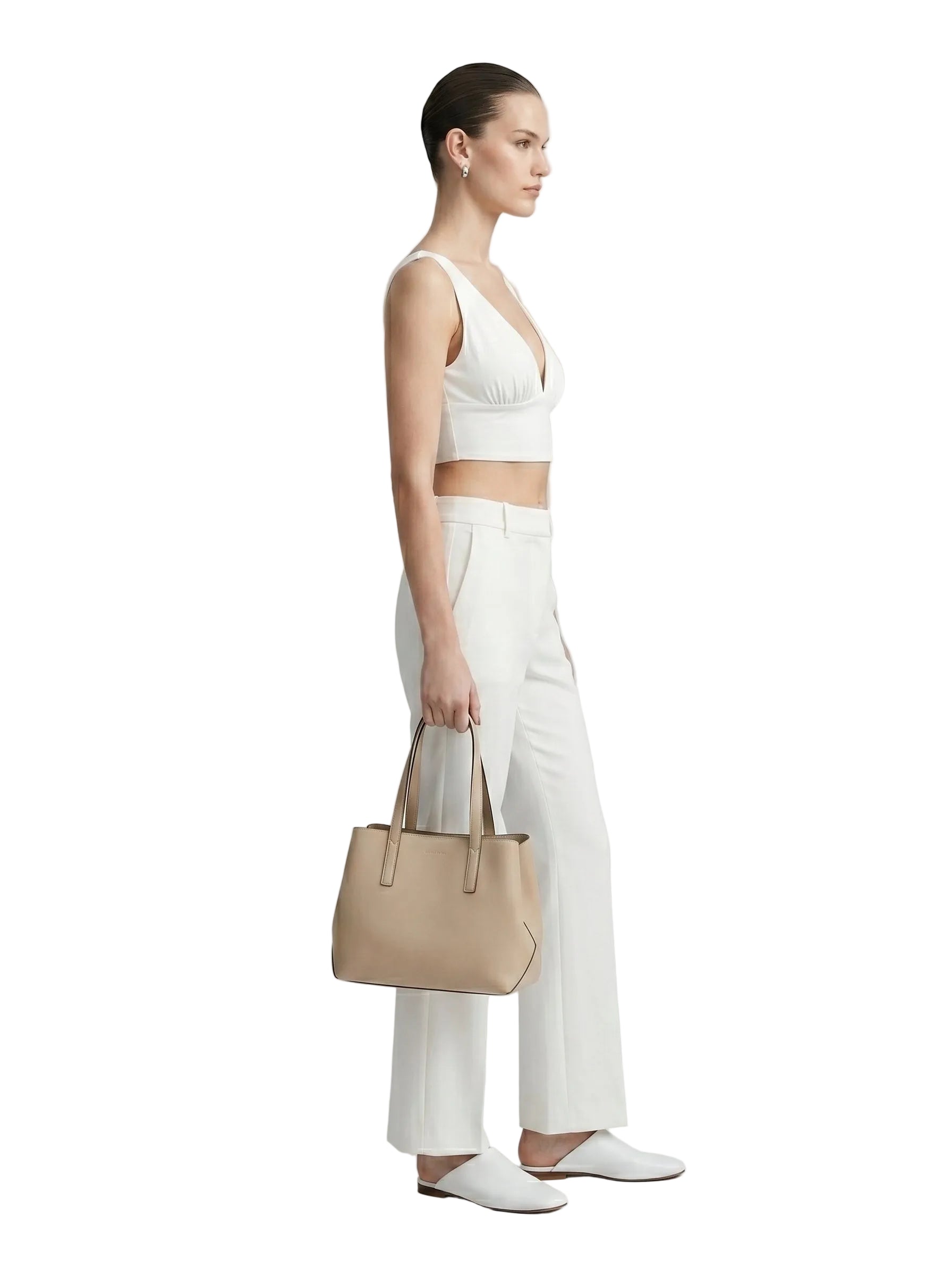 Top crop escote V profundo blanco