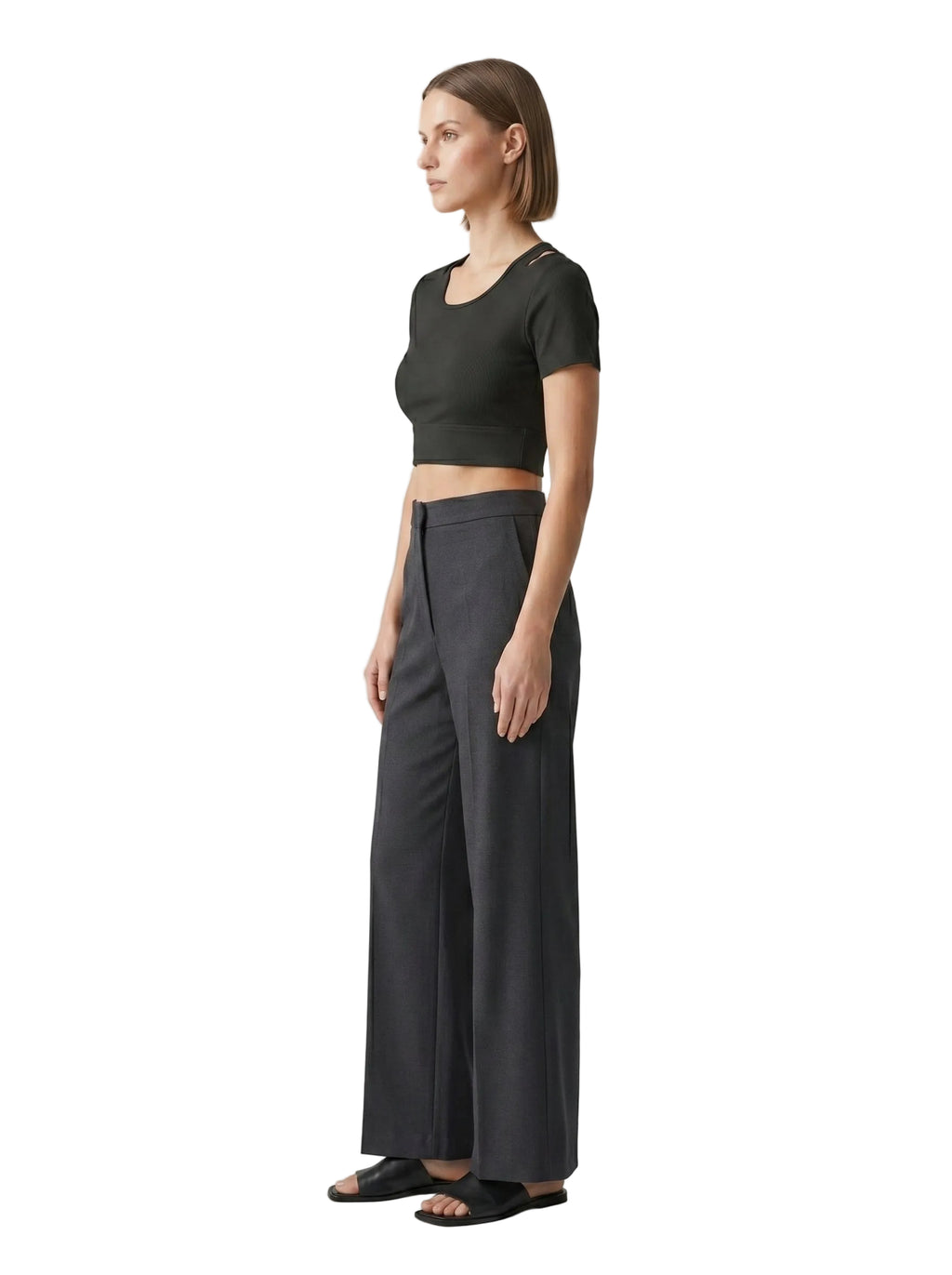 Top crop espalda cruzada con mangas negro