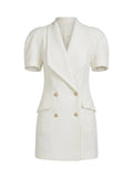 Vestido Mini Blazer en Tweed con Botones Dorados Blanco Marfil
