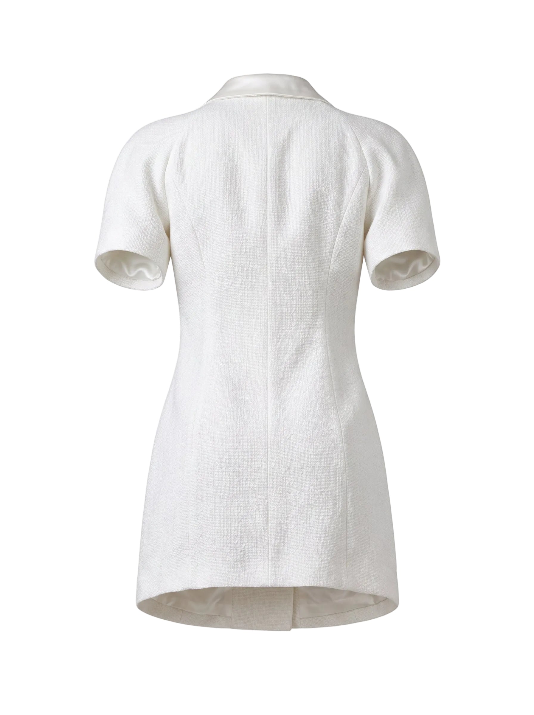 Vestido Mini Blazer en Tweed con Botones Dorados Blanco Marfil