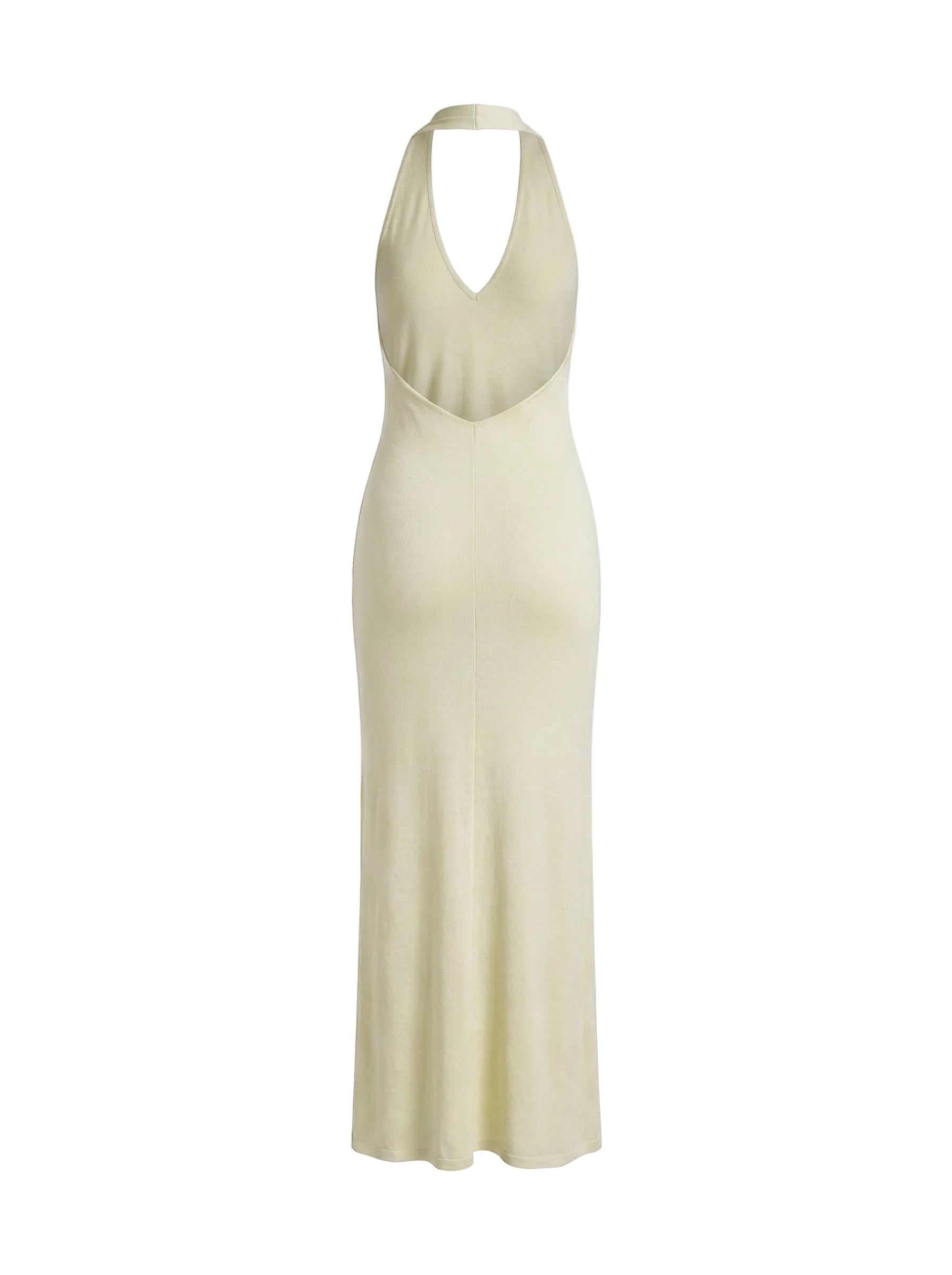 Vestido Maxi Halter con Fruncido y Flores en Relieve Verde Pistache