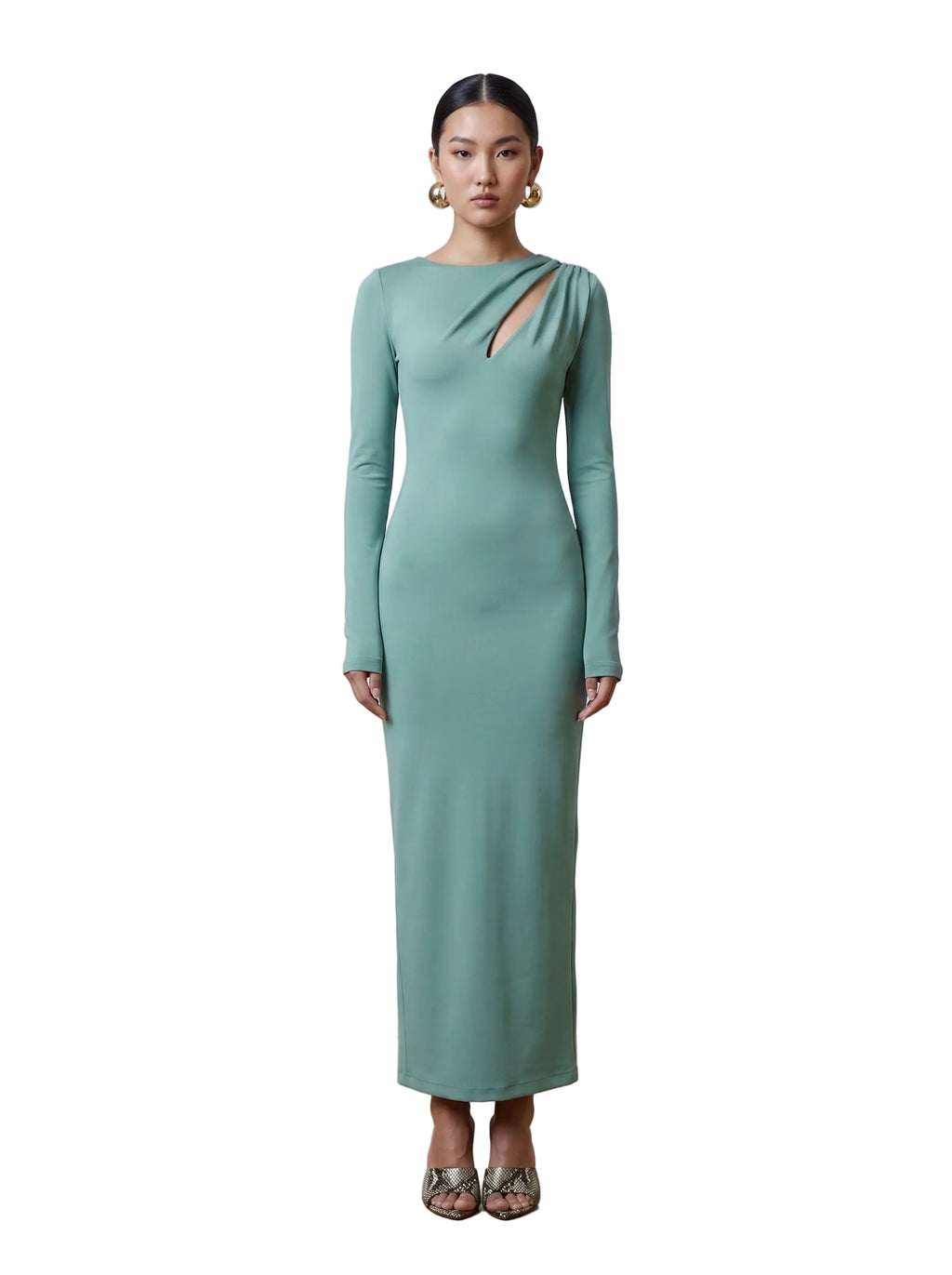 Vestido Maxi Bodycon con Cut-Out Asimétrico  Verde Salvia
