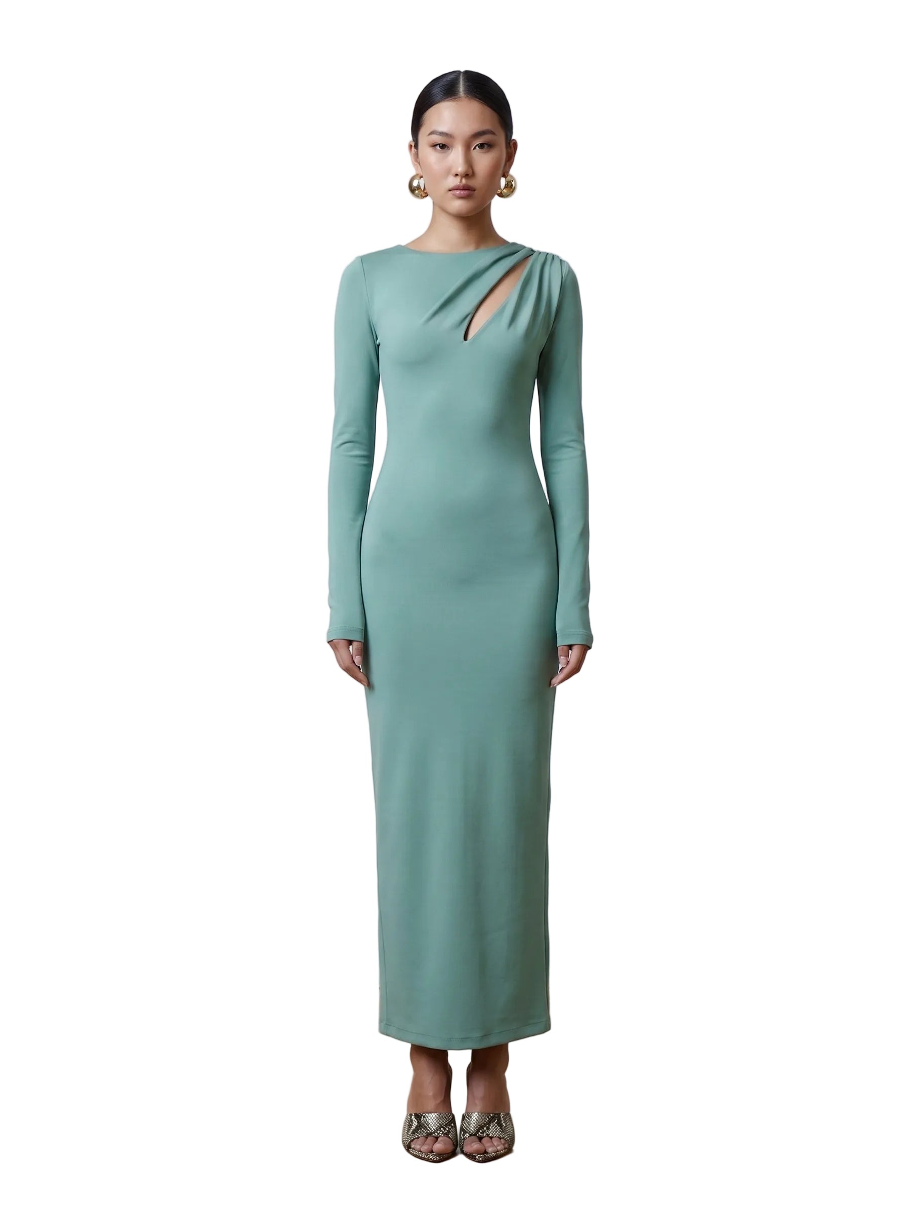 Vestido Maxi Bodycon con Cut-Out Asimétrico  Verde Salvia