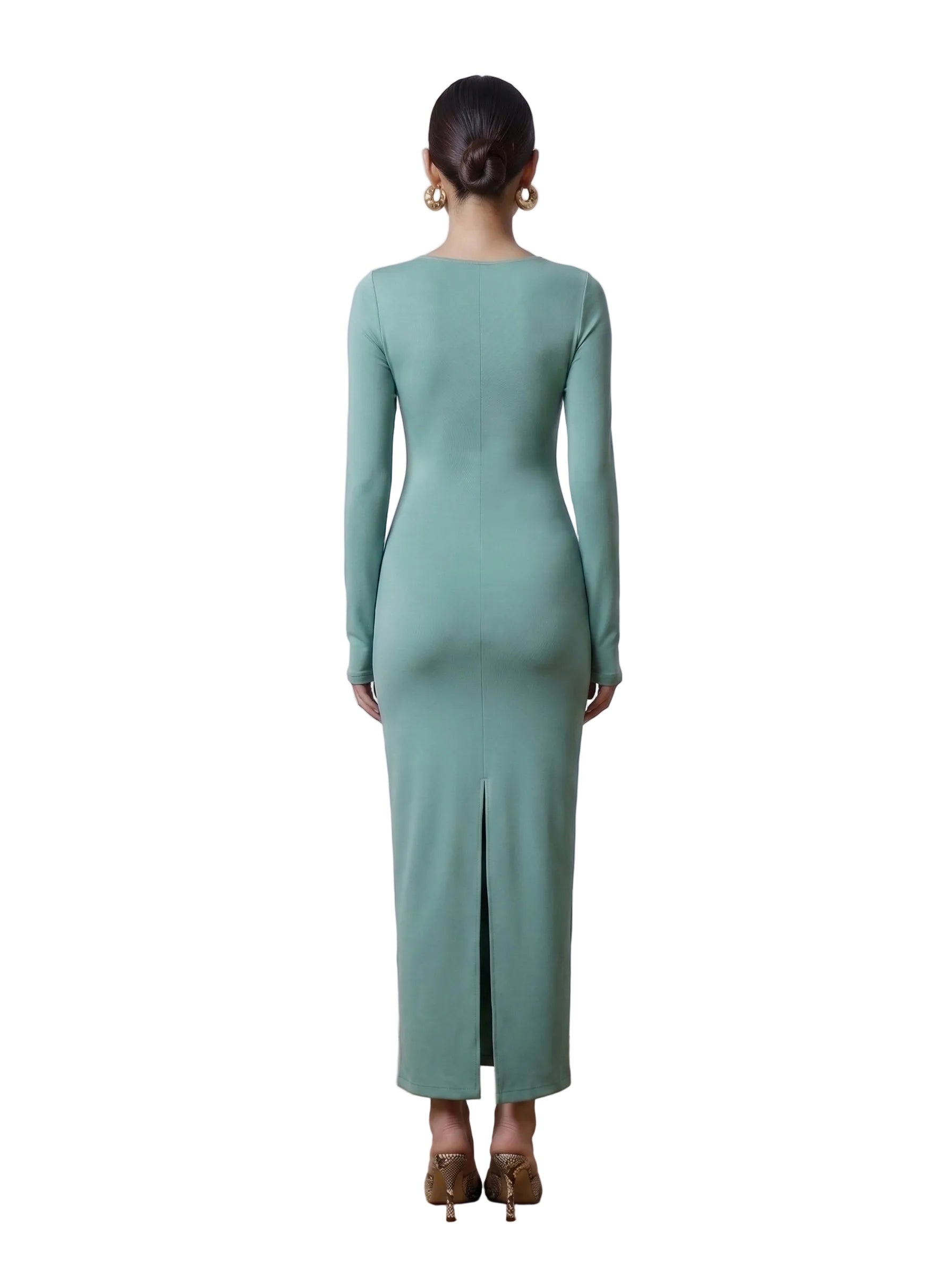 Vestido Maxi Bodycon con Cut-Out Asimétrico  Verde Salvia