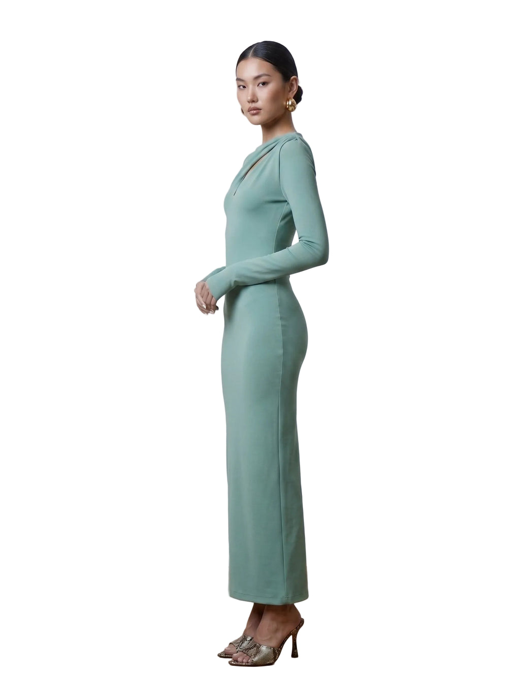 Vestido Maxi Bodycon con Cut-Out Asimétrico  Verde Salvia
