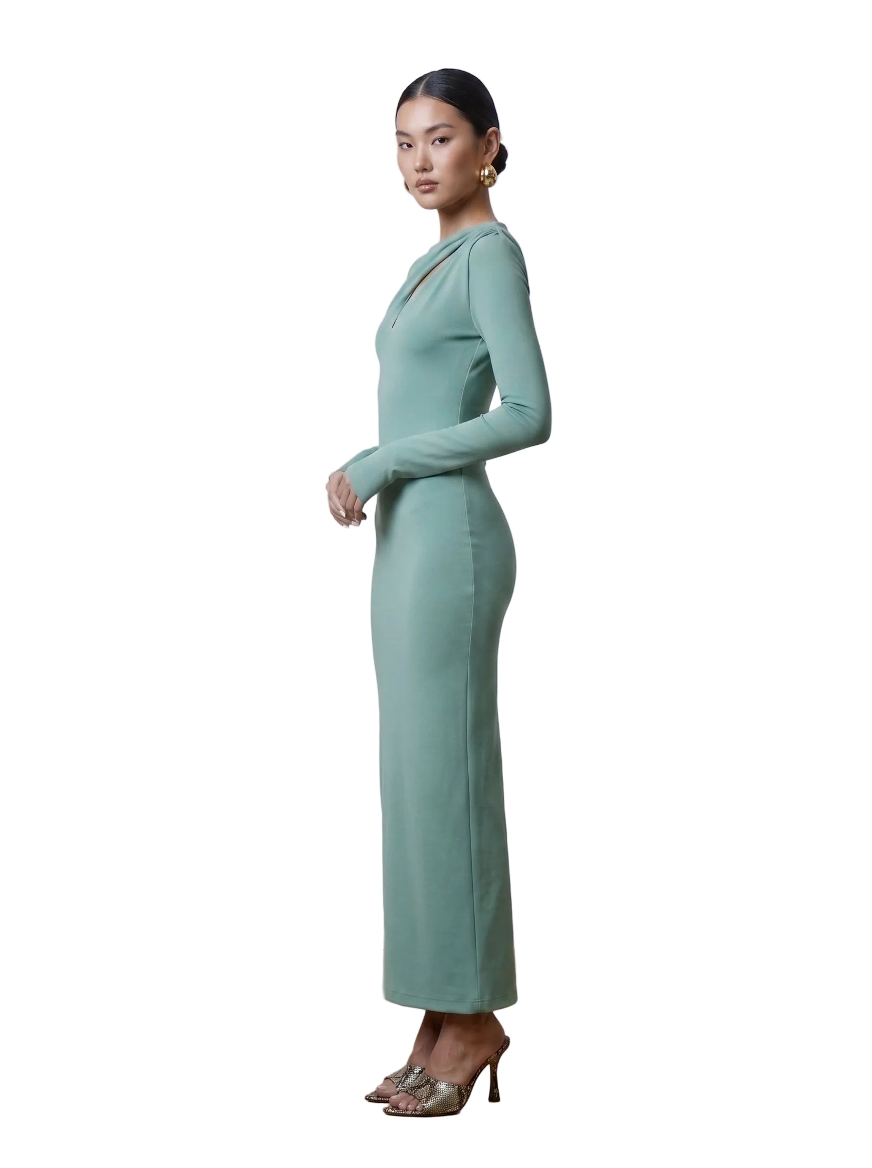 Vestido Maxi Bodycon con Cut-Out Asimétrico  Verde Salvia