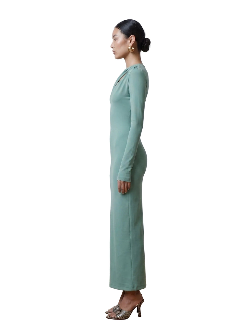 Vestido Maxi Bodycon con Cut-Out Asimétrico  Verde Salvia